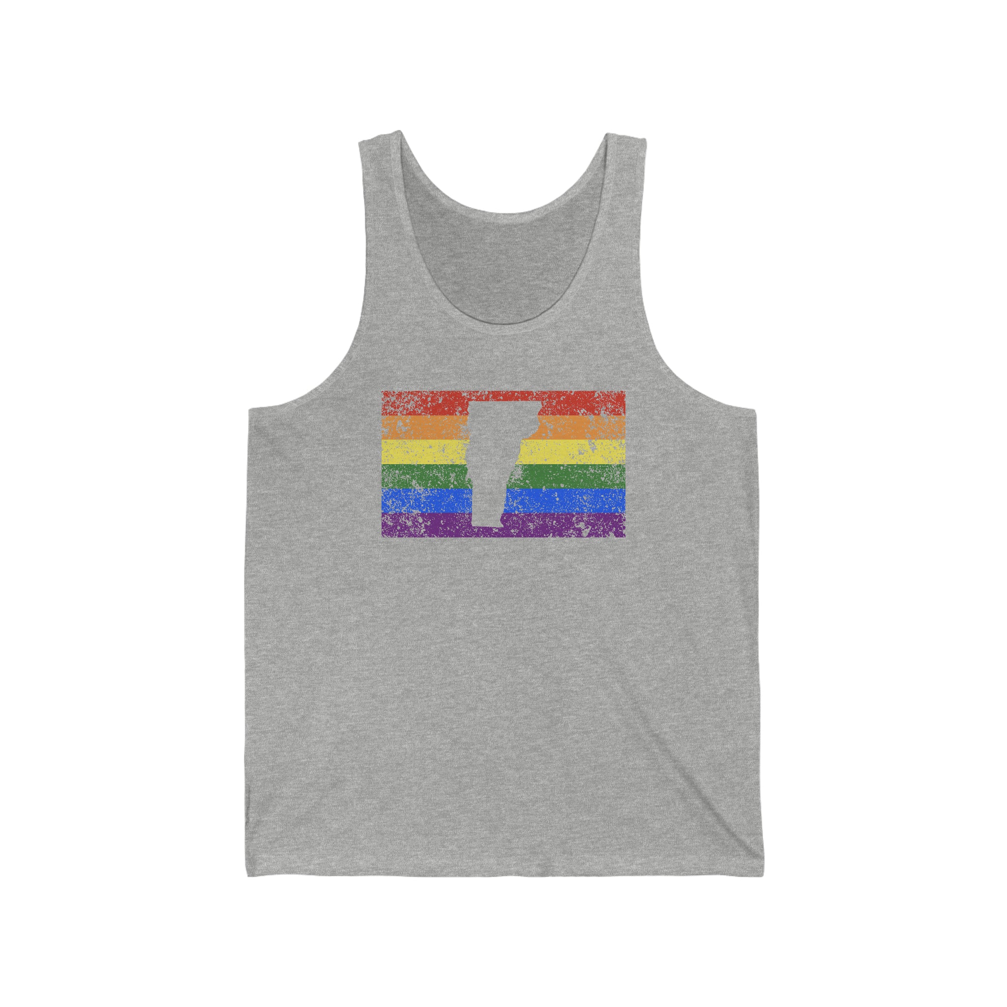 Vermont Pride Flag Tank: Rainbow LGBTQ+ State Silhouette Distressed Tank-Top