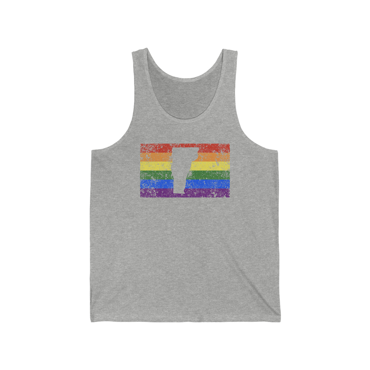 Vermont Pride Flag Tank: Rainbow LGBTQ+ State Silhouette Distressed Tank-Top