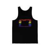 Oregon Pride Flag Tank: Rainbow LGBTQ+ State Silhouette Distressed Tank-Top