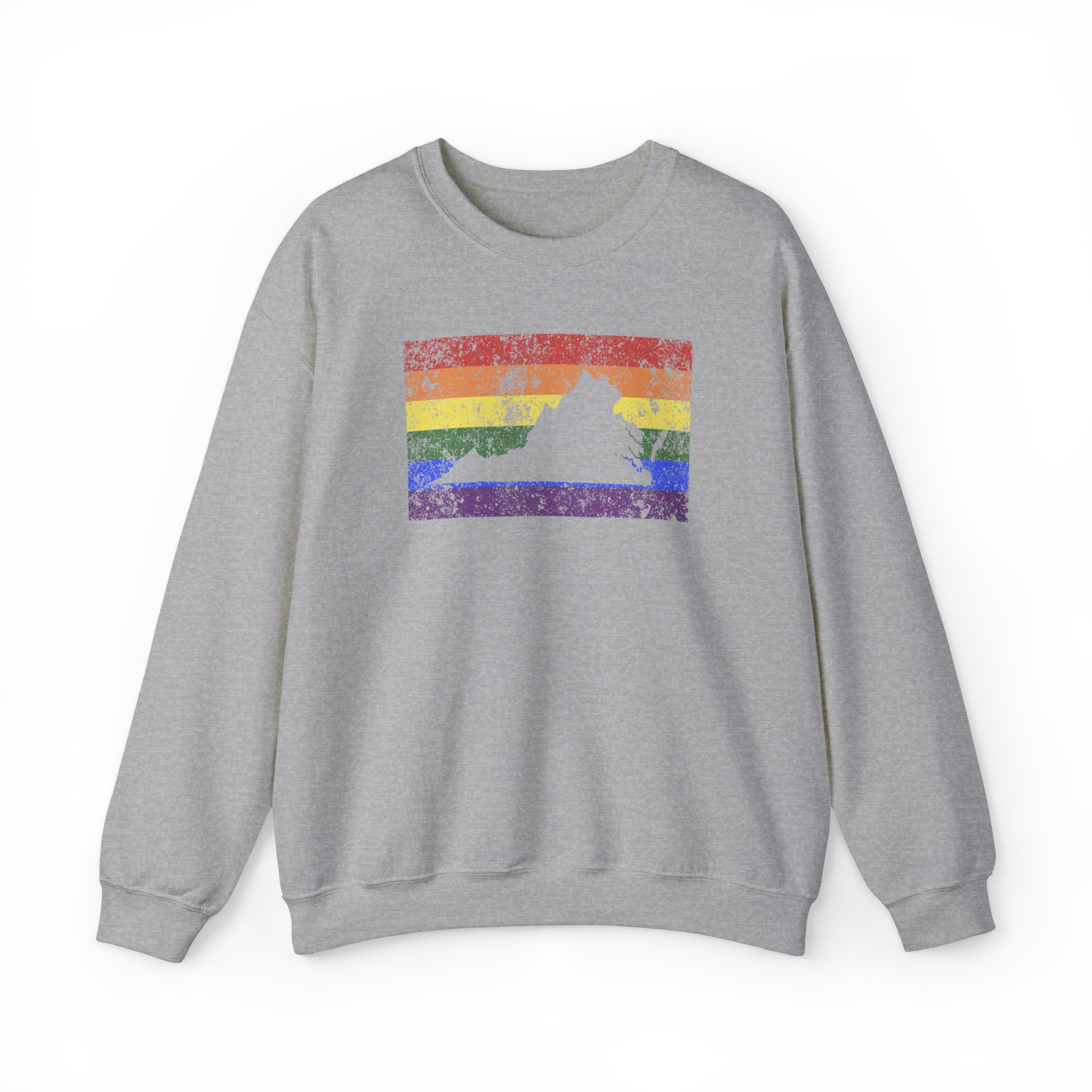 Virginia Pride Flag Sweater: Rainbow LGBTQ+ State Silhouette Distressed Sweatshirt