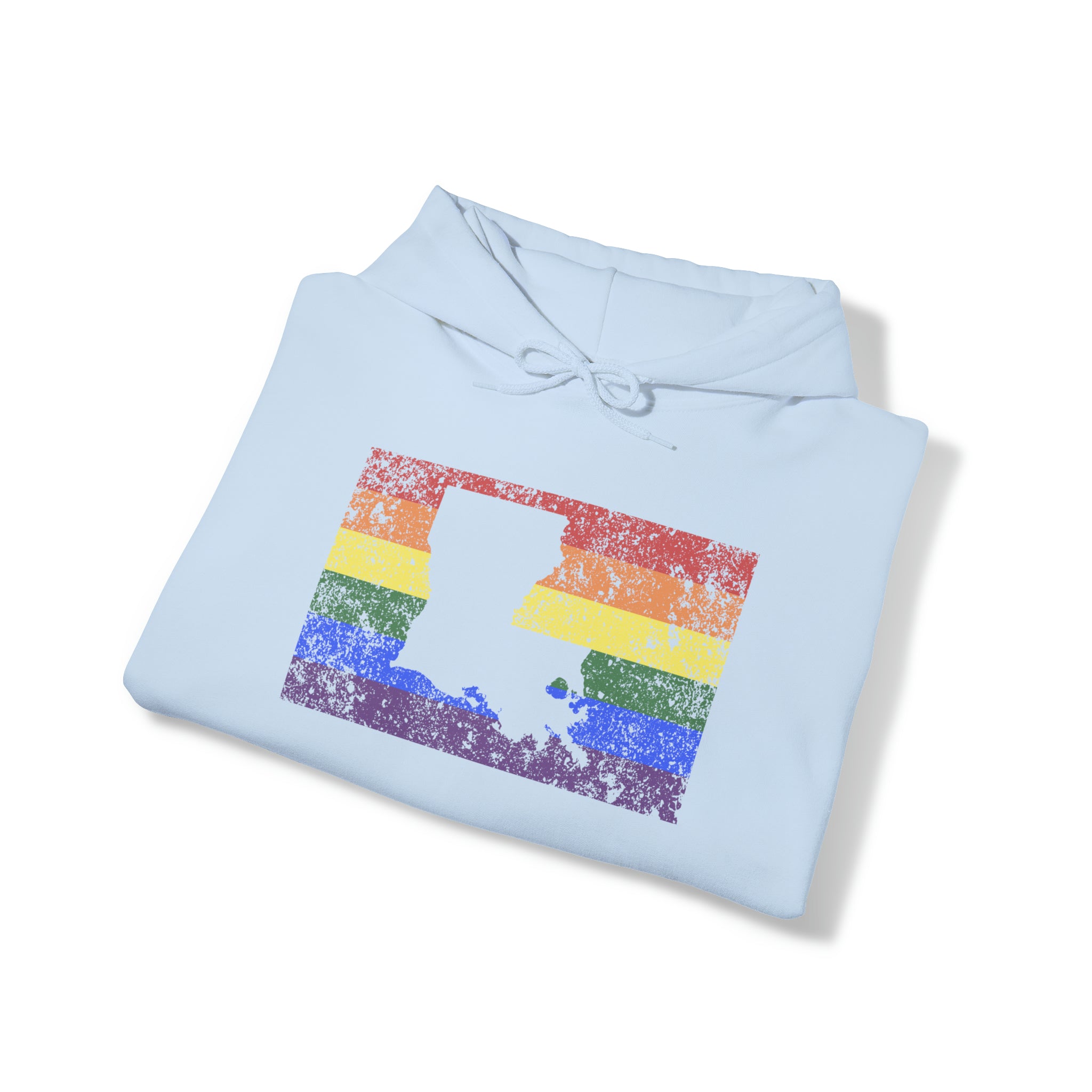 Louisiana Pride Flag Hoodie: Rainbow LGBTQ+ State Silhouette Distressed Hooded Sweatshirt