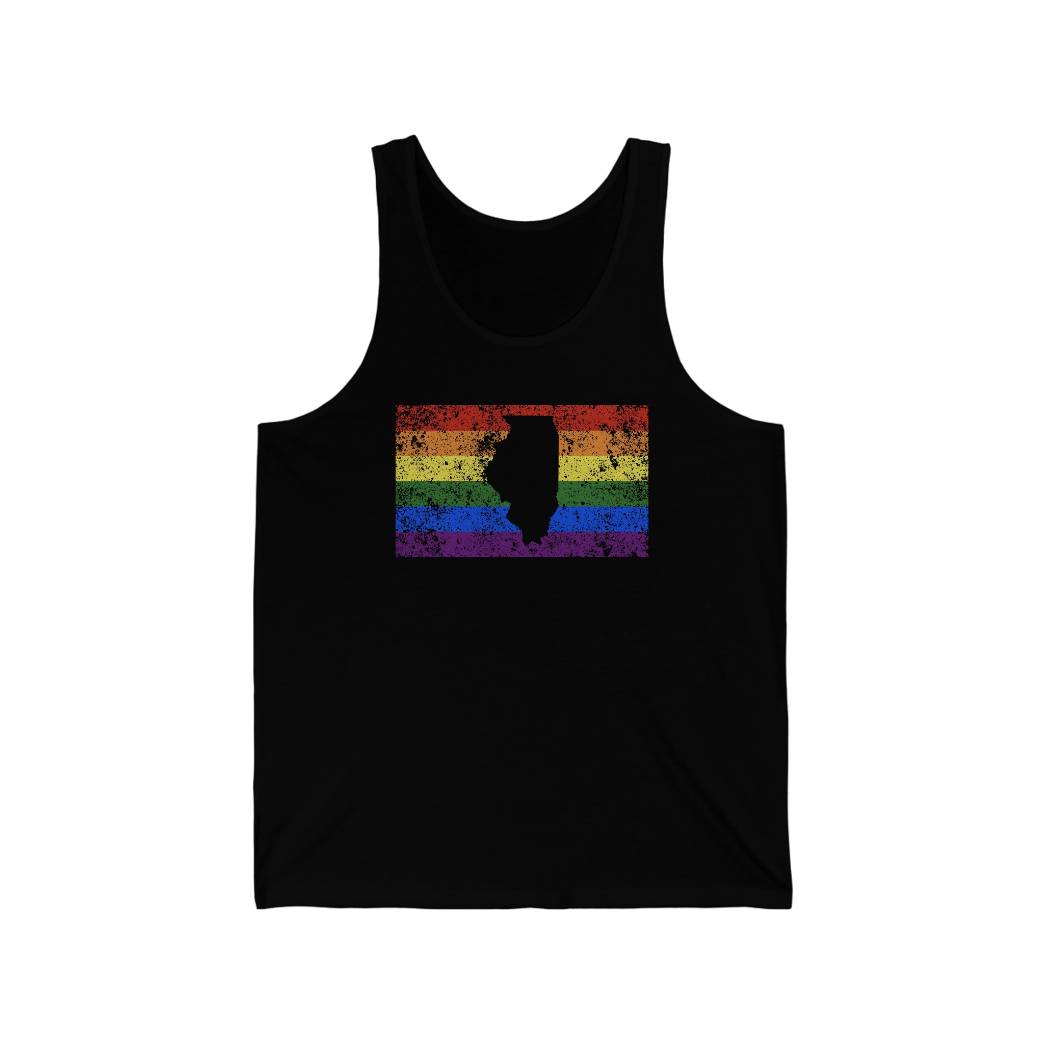 Illinois Pride Flag Tank: Rainbow LGBTQ+ State Silhouette Distressed Tank-Top