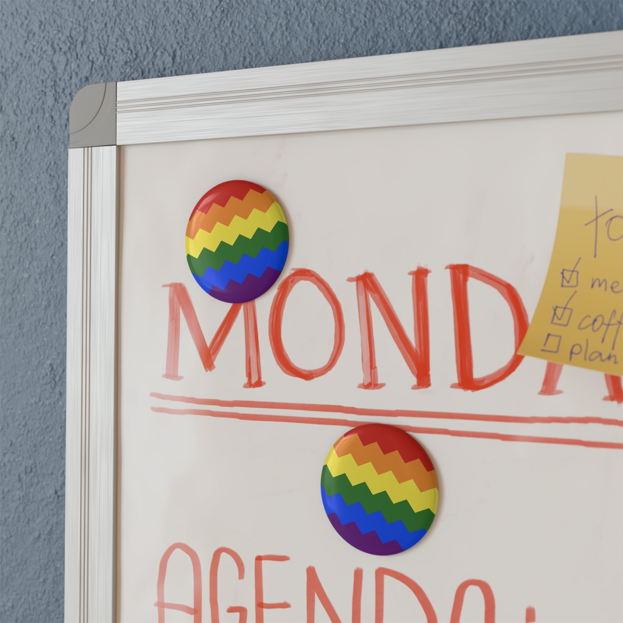 Pride Flag Magnet: Wavey Round Button for Fridge