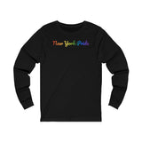 New York Pride Long Sleeve Tee: Flowing Cursive Design with LGBTQ+ Gradient