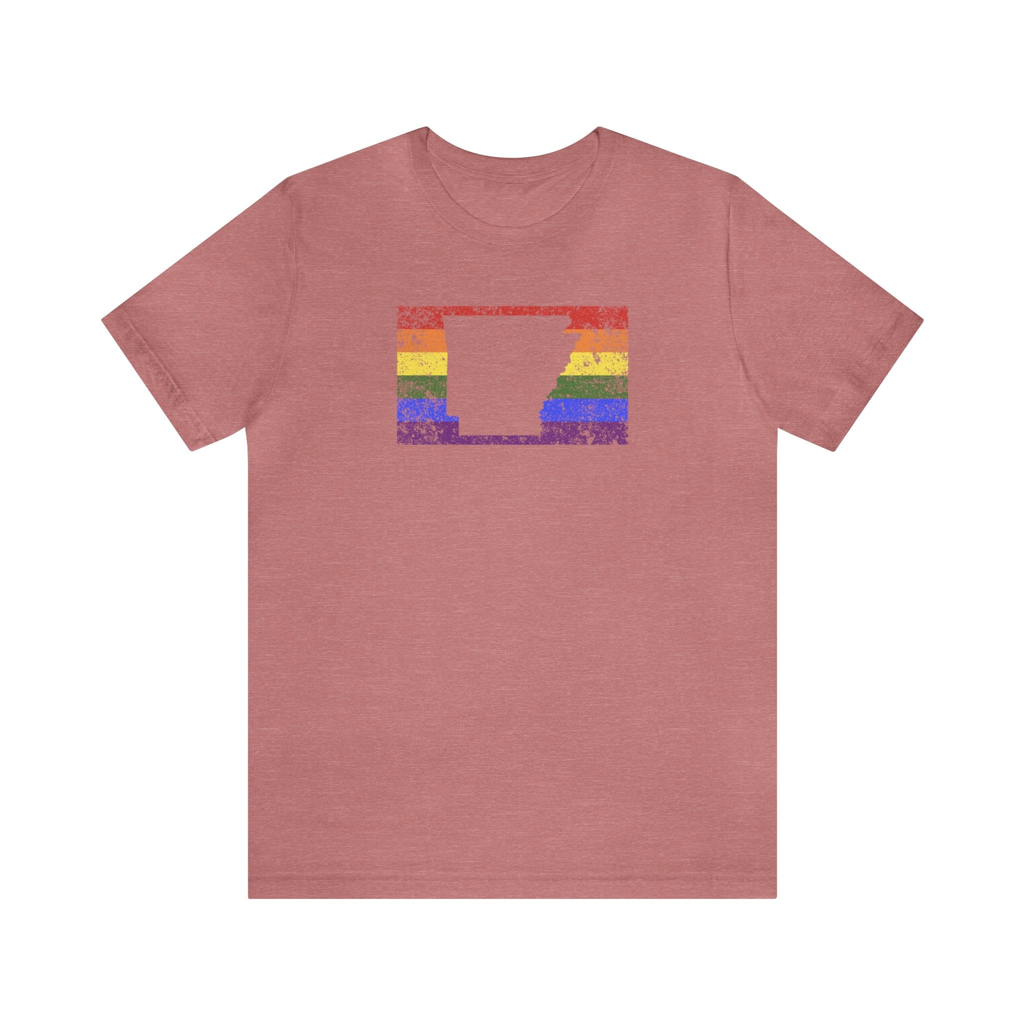 Arkansas Pride Flag Tee: Rainbow LGBTQ+ State Silhouette Distressed Shirt
