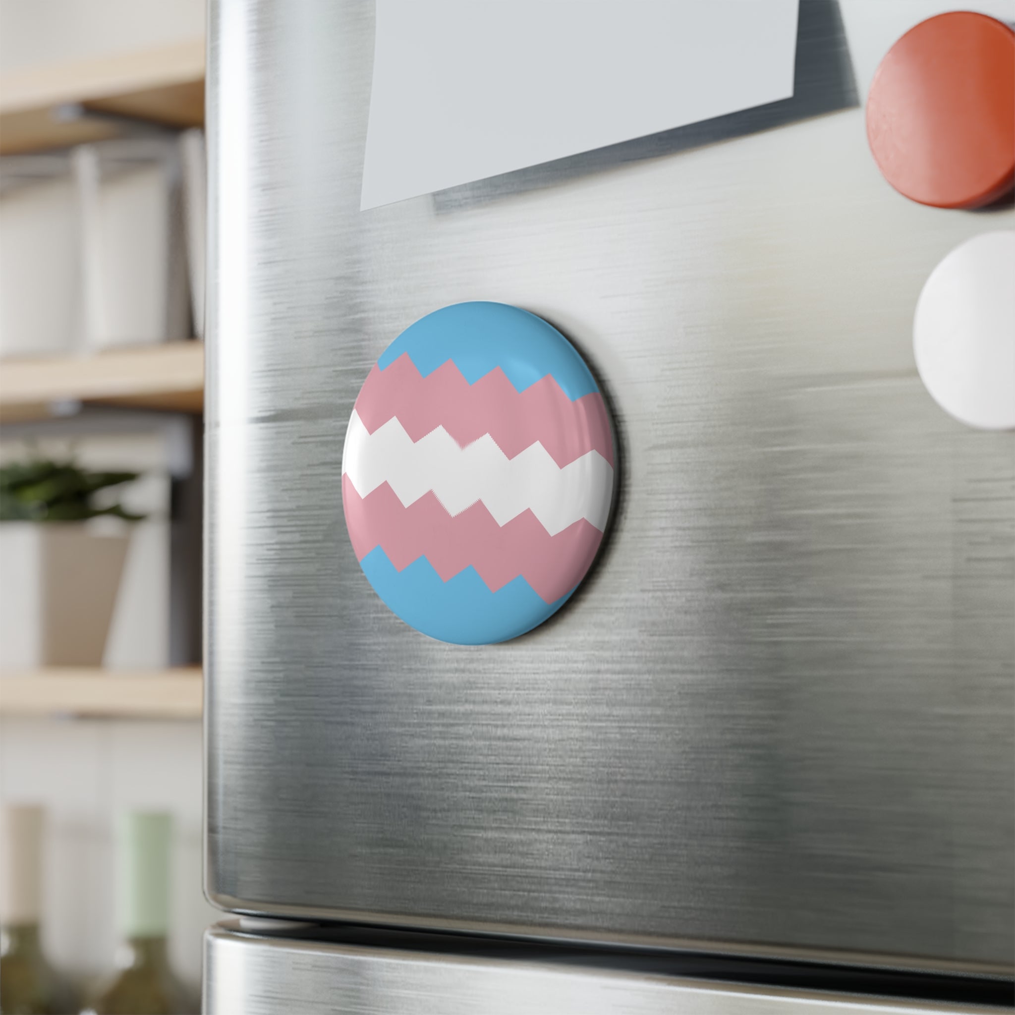 Transgender Pride Flag Magnet: Wavey Round Button for Fridge