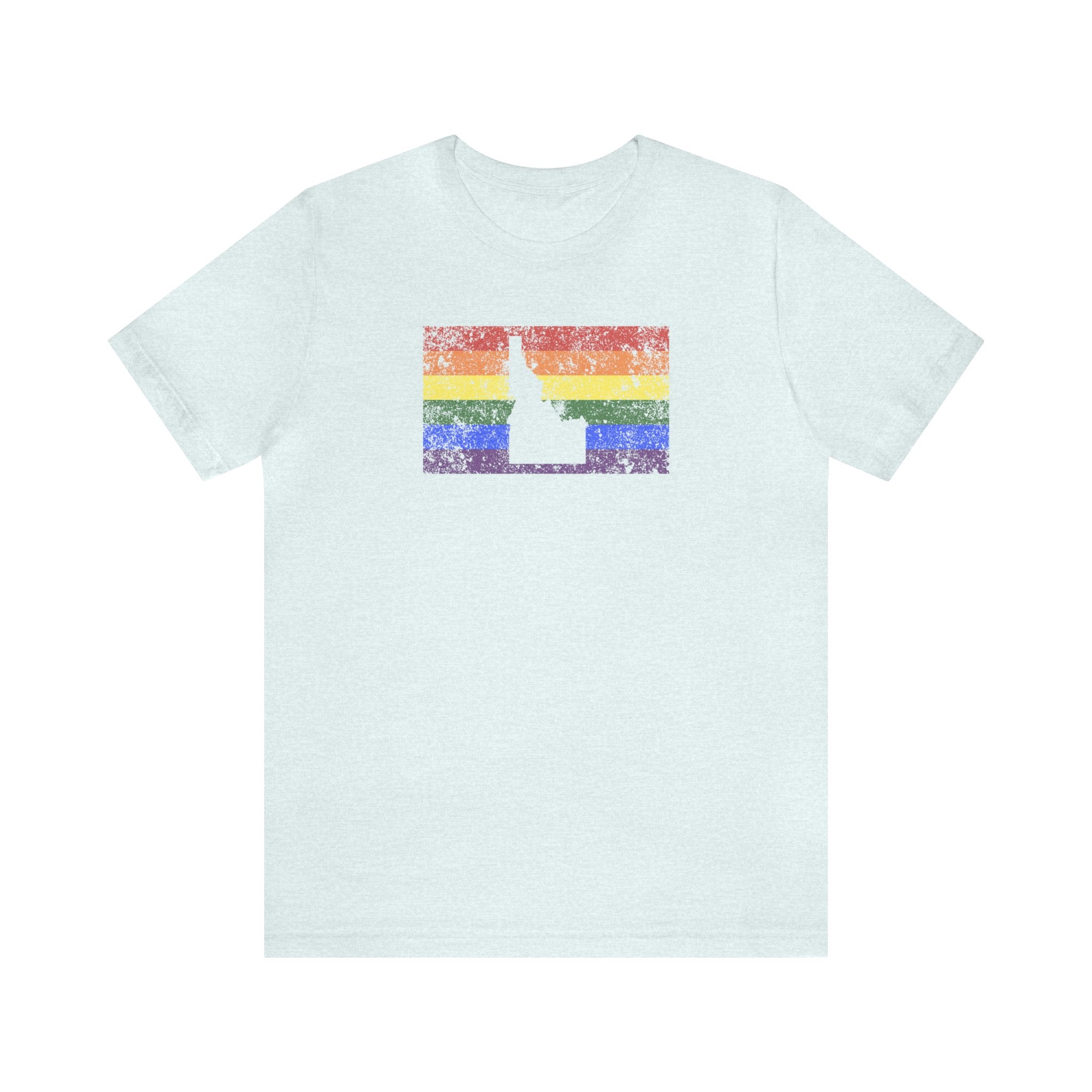 Idaho Pride Flag Tee: Rainbow LGBTQ+ State Silhouette Distressed Shirt