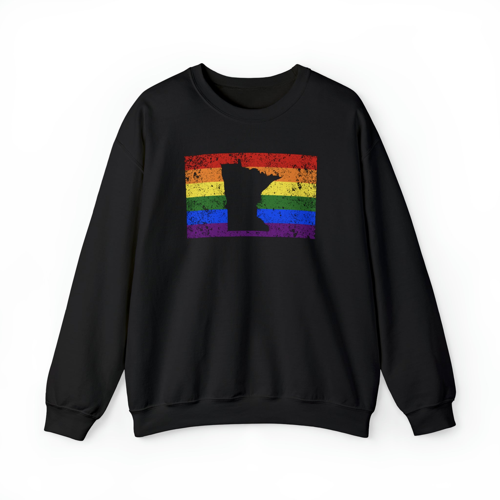Minnesota Pride Flag Sweater: Rainbow LGBTQ+ State Silhouette Distressed Sweatshirt