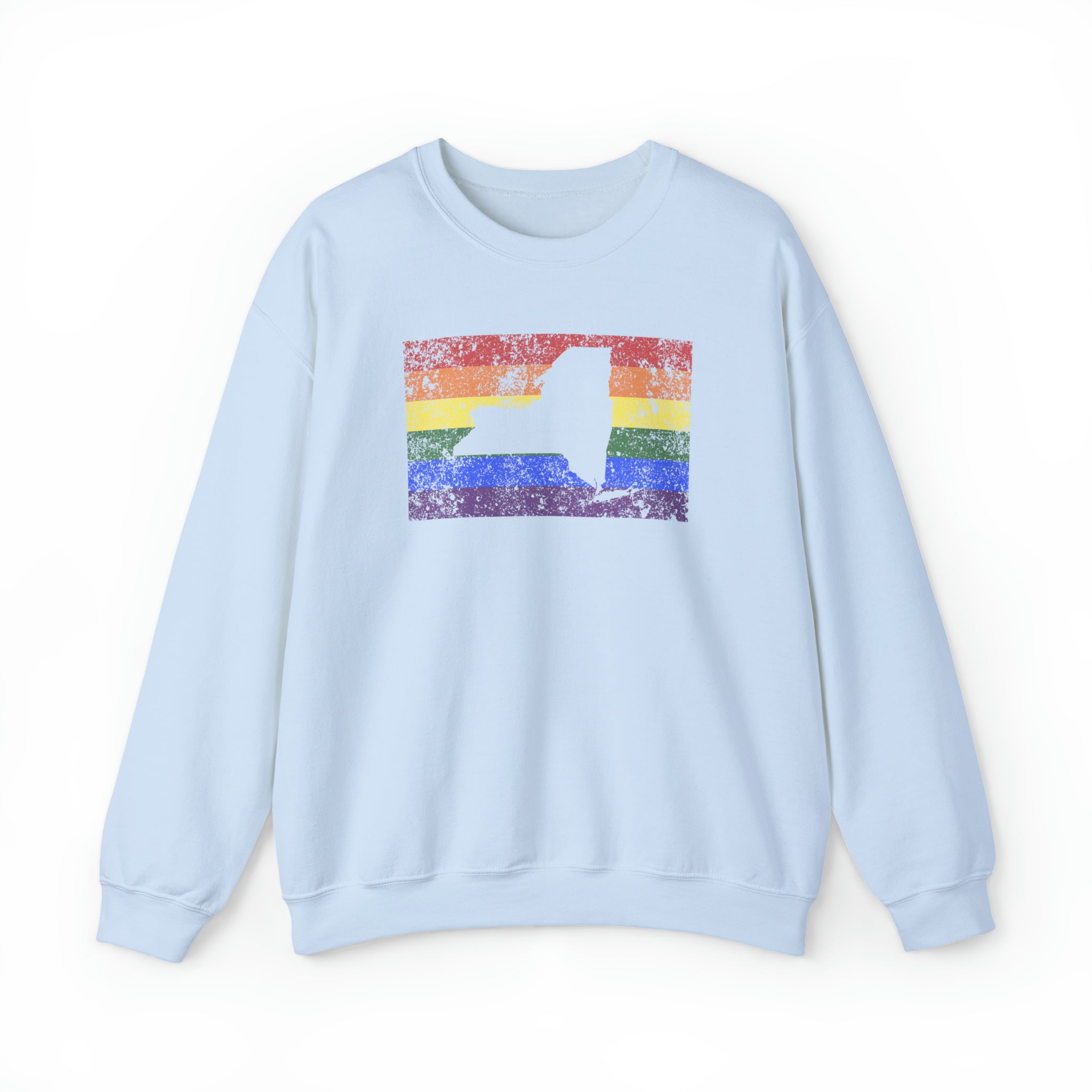 New York Pride Flag Sweater: Rainbow LGBTQ+ State Silhouette Distressed Sweatshirt