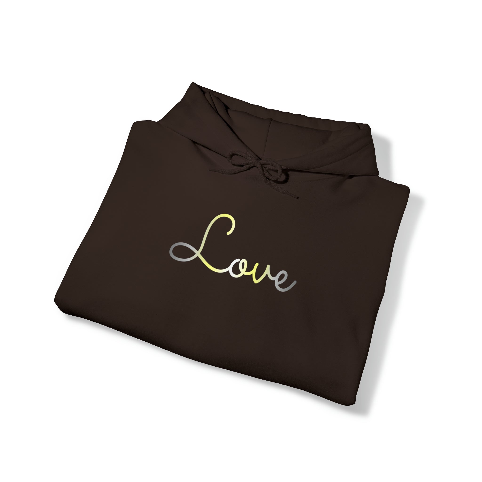 Demigender Love Script Hoodie: Subtly Elegant Pride Sweatshirt