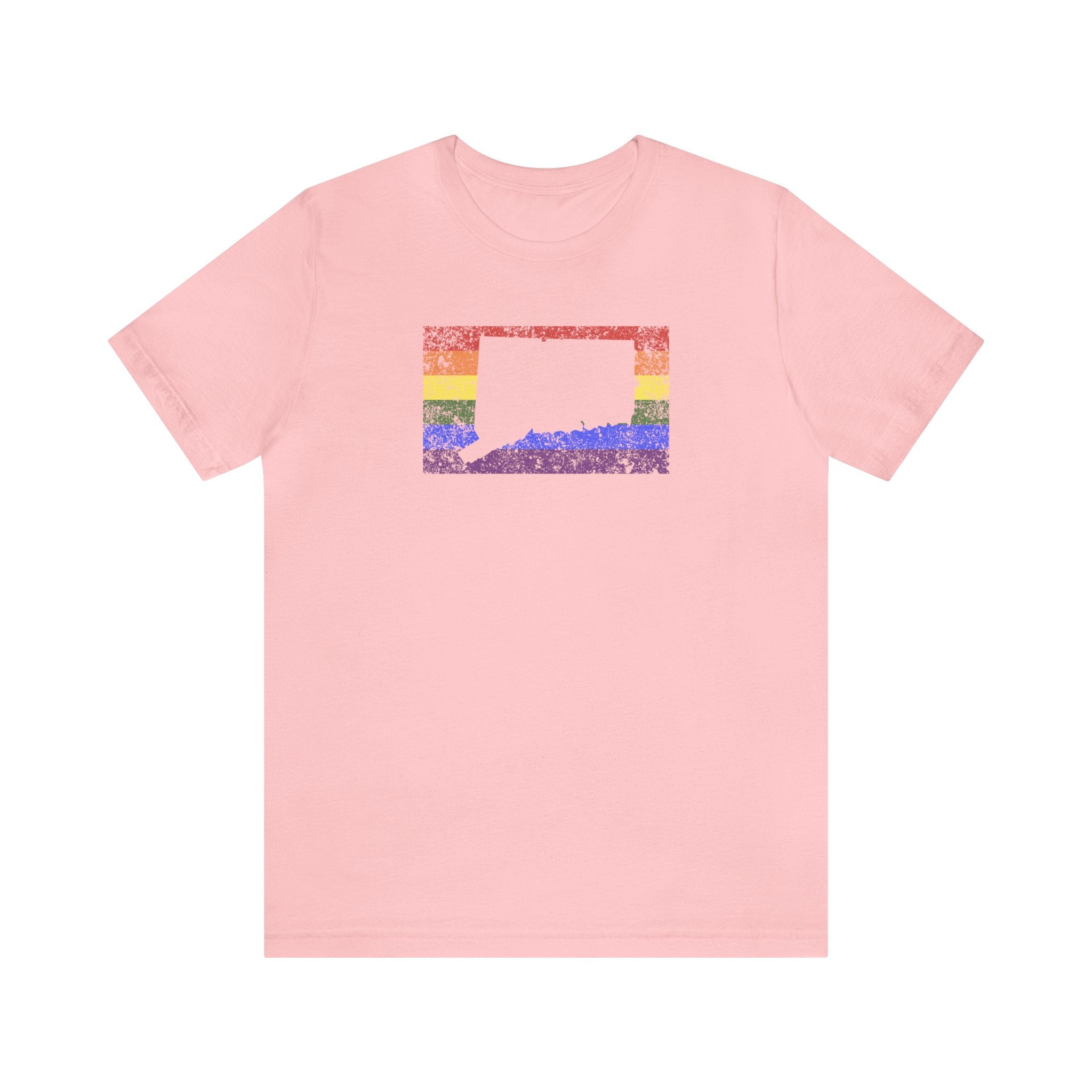 Connecticut Pride Flag Tee: Rainbow LGBTQ+ State Silhouette Distressed Shirt
