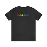 Utah Pride T-Shirt: Flowing Cursive Design with LGBTQ+ Gradient