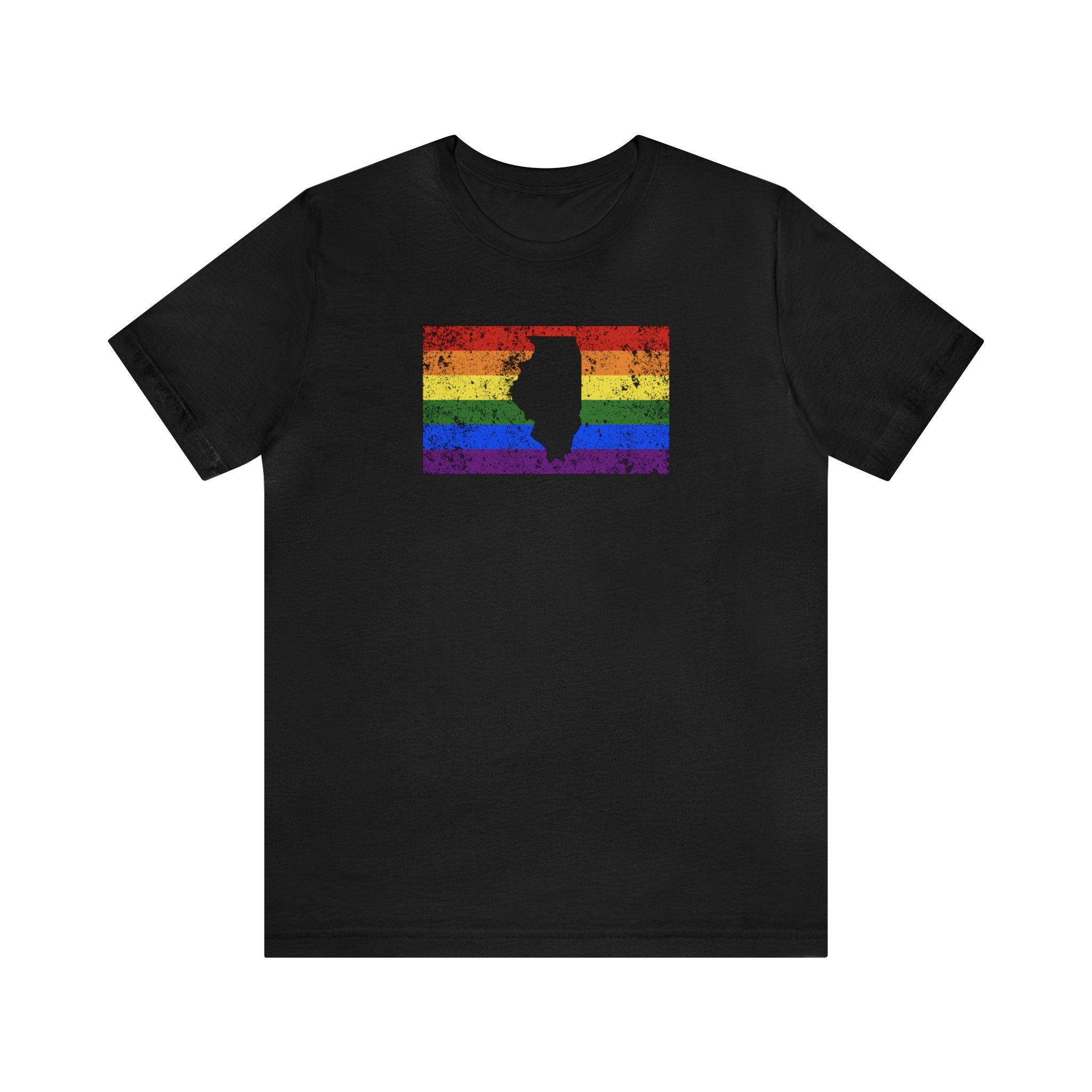 Illinois Pride Flag Tee: Rainbow LGBTQ+ State Silhouette Distressed Shirt