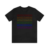 Wisconsin LGBTQ+ Pride Flag, Faded Black T-Shirt