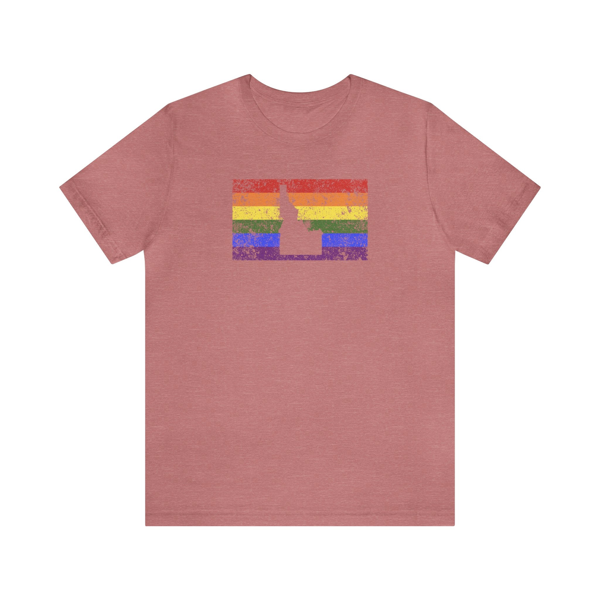 Idaho Pride Flag Tee: Rainbow LGBTQ+ State Silhouette Distressed Shirt