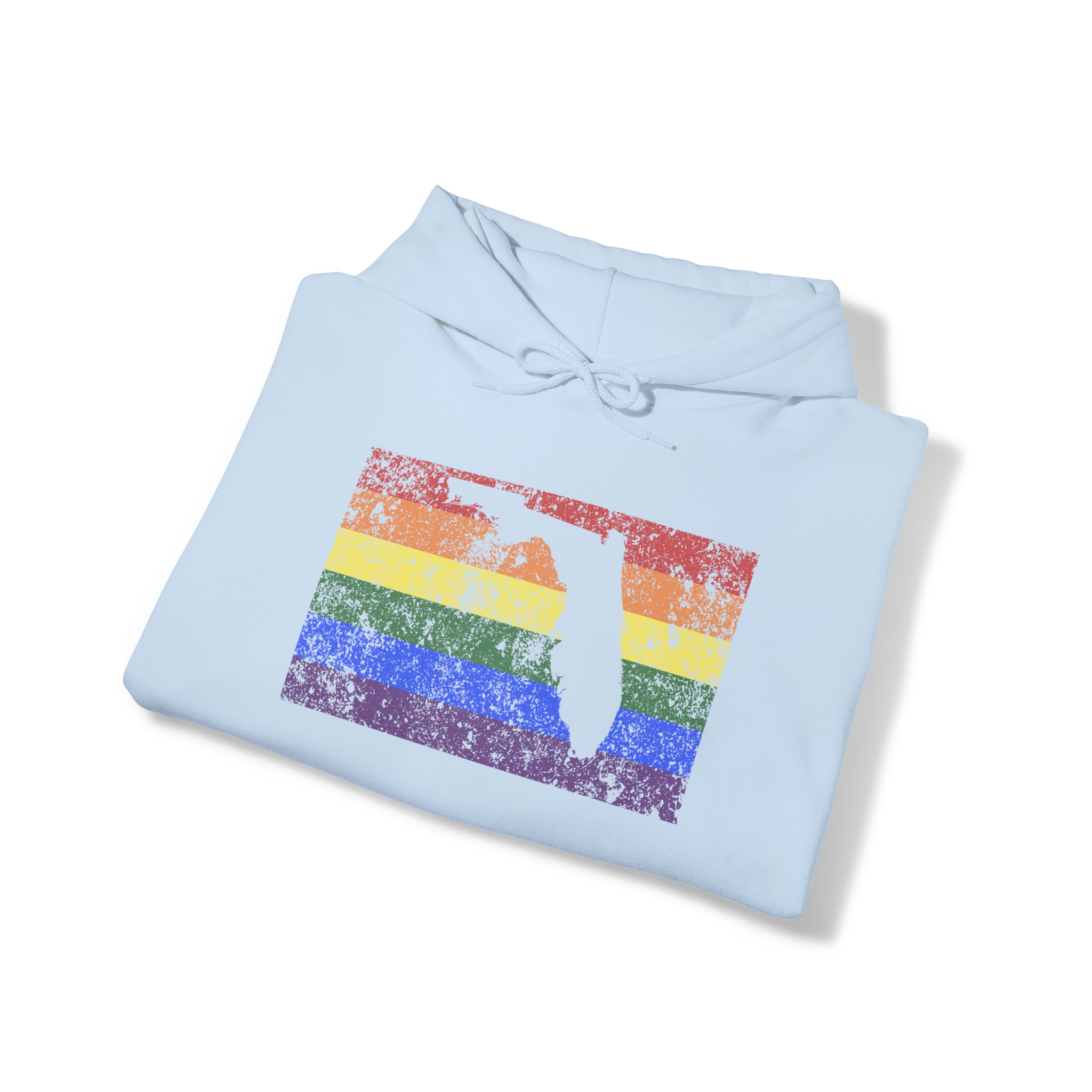 Florida Pride Flag Hoodie: Rainbow LGBTQ+ State Silhouette Distressed Hooded Sweatshirt