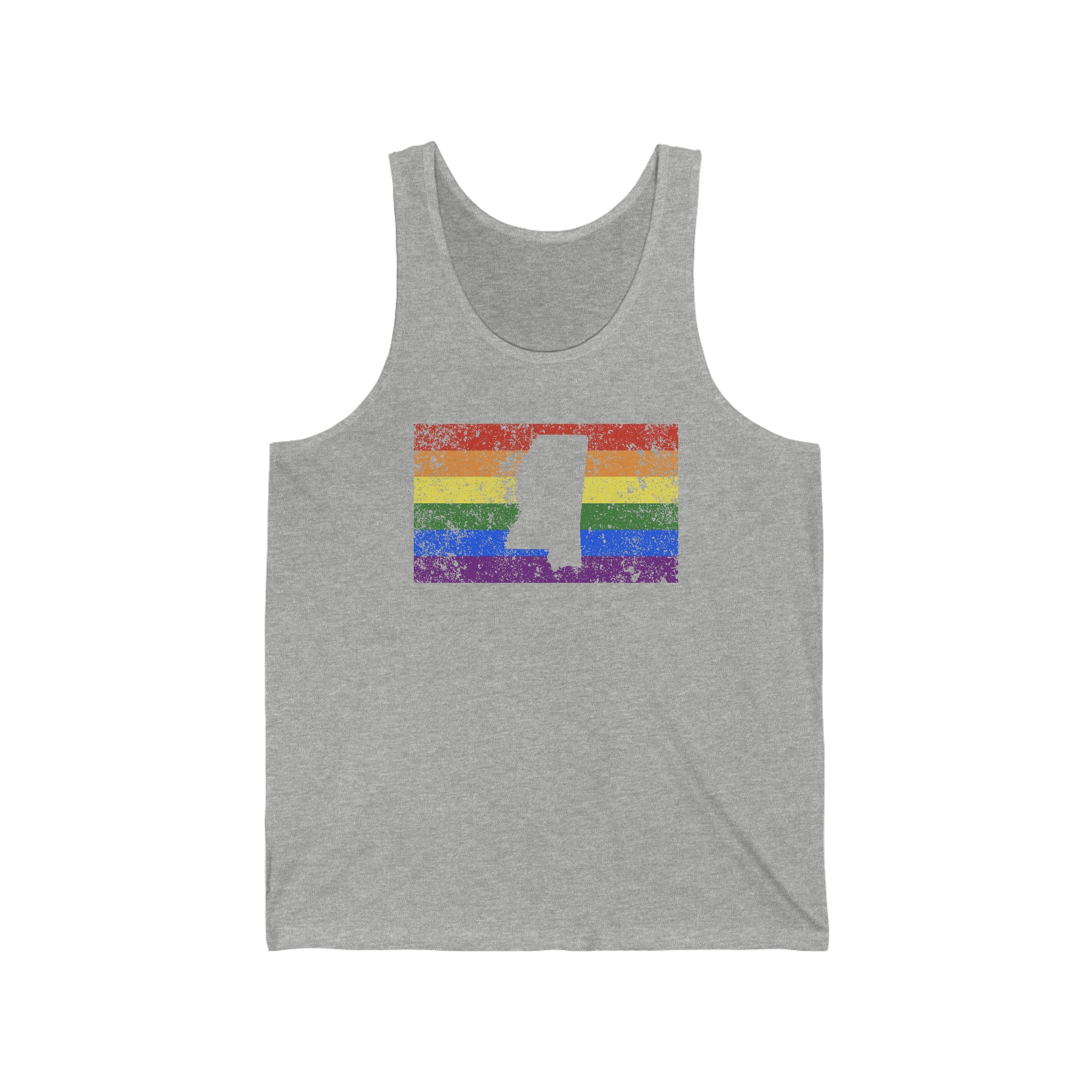 Mississippi Pride Flag Tank: Rainbow LGBTQ+ State Silhouette Distressed Tank-Top