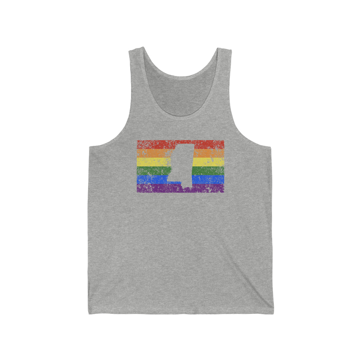 Mississippi Pride Flag Tank: Rainbow LGBTQ+ State Silhouette Distressed Tank-Top