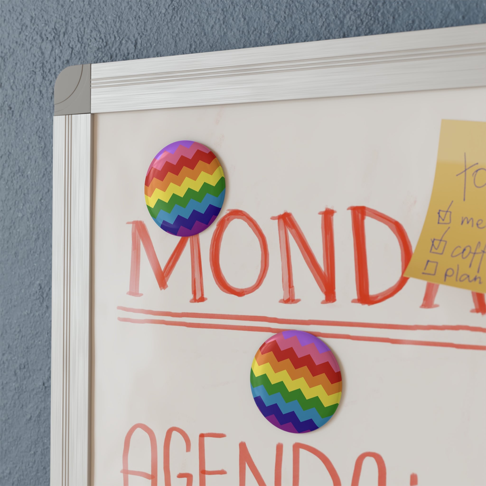 Gilbert Baker Pride Flag Magnet: Wavey Round Button for Fridge