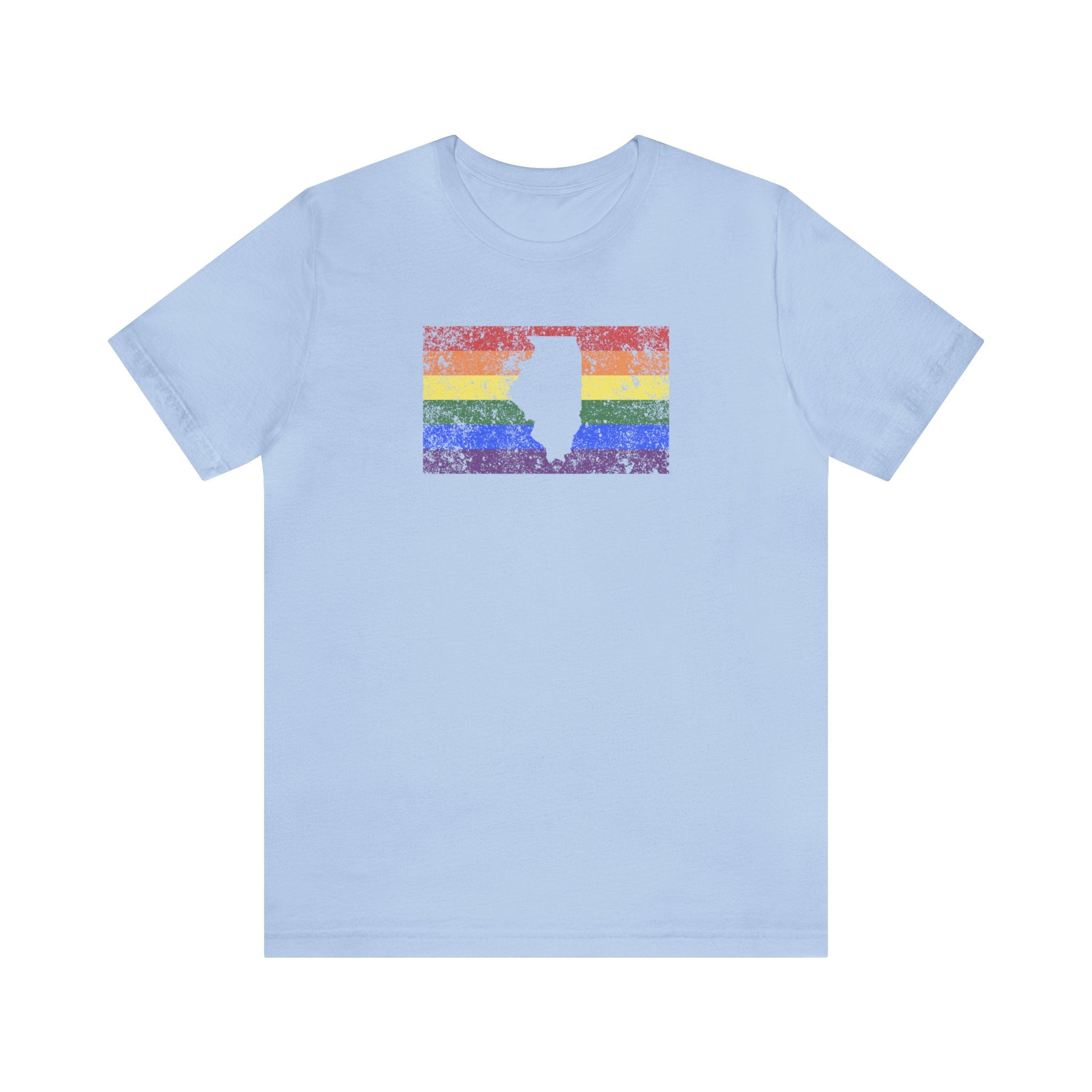 Illinois Pride Flag Tee: Rainbow LGBTQ+ State Silhouette Distressed Shirt
