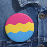 Pansexual Pride Flag Pin: Round Button with Wavey Design