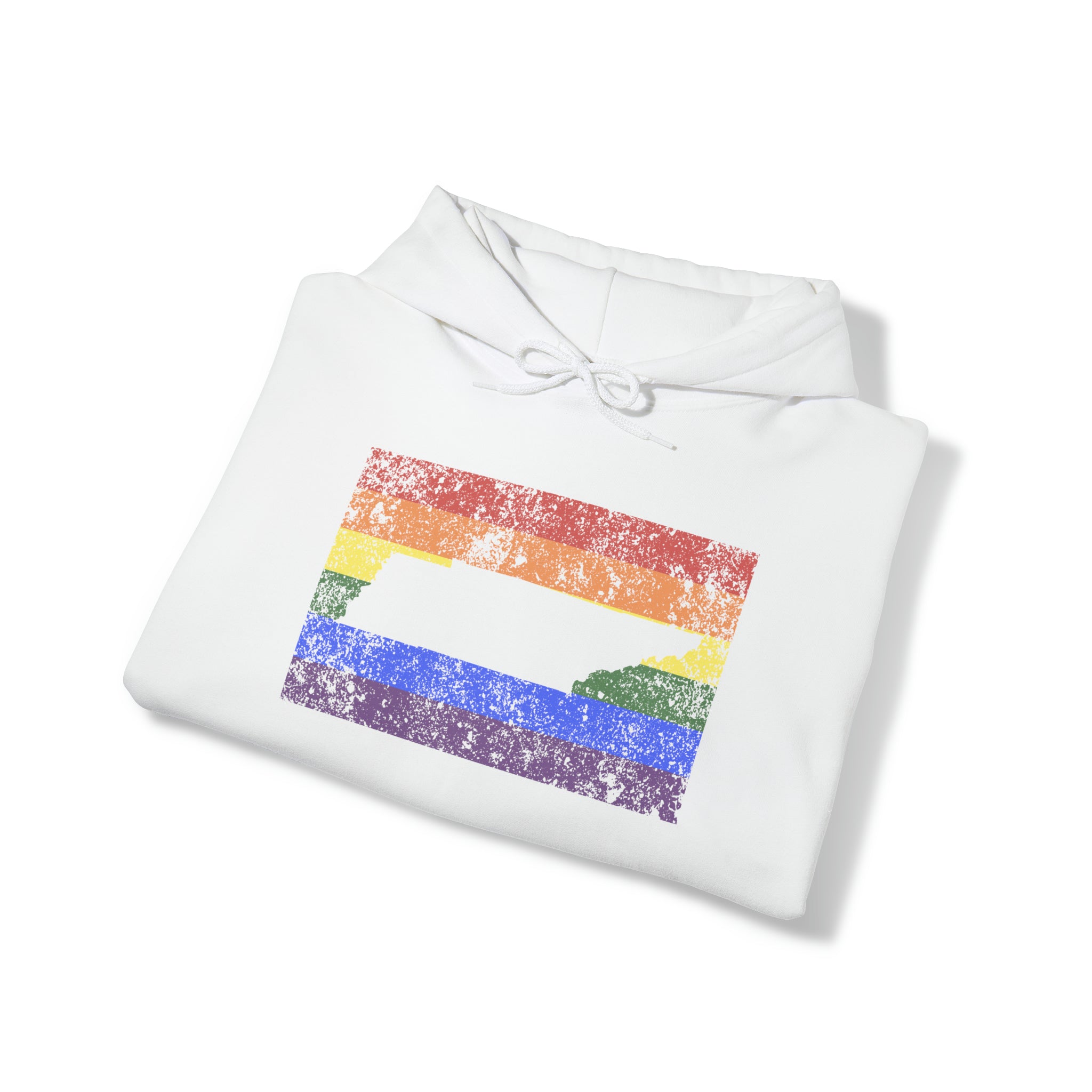 Tennessee Pride Flag Hoodie: Rainbow LGBTQ+ State Silhouette Distressed Hooded Sweatshirt