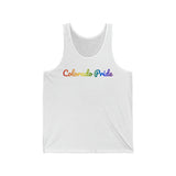 Colorado Pride Tank Top: Flowing Cursive Design with LGBTQ+ Gradient
