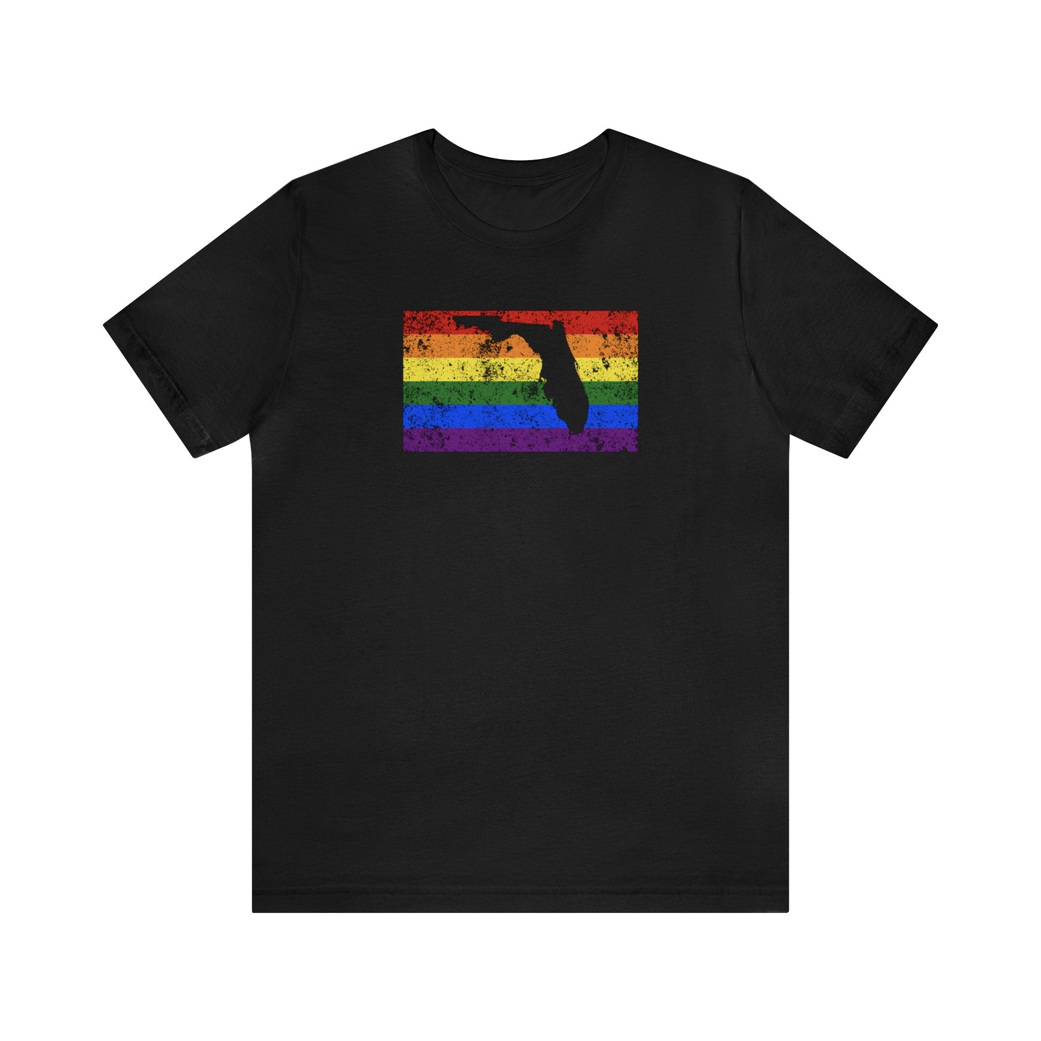 Florida Pride Flag Tee: Rainbow LGBTQ+ State Silhouette Distressed Shirt