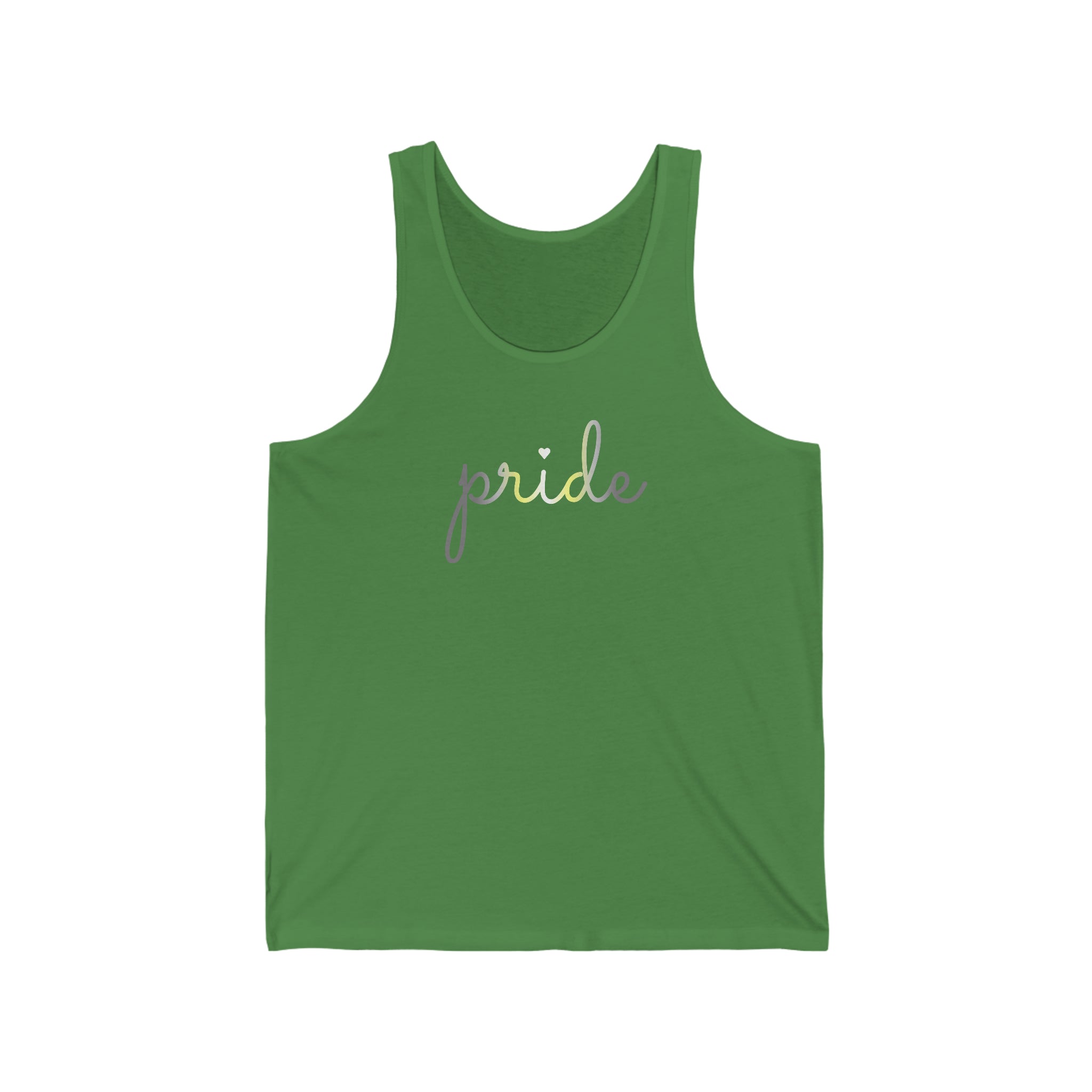 Demigender Pride Tank-Top: Flowing Cursive 'Pride' in Gradient Hues