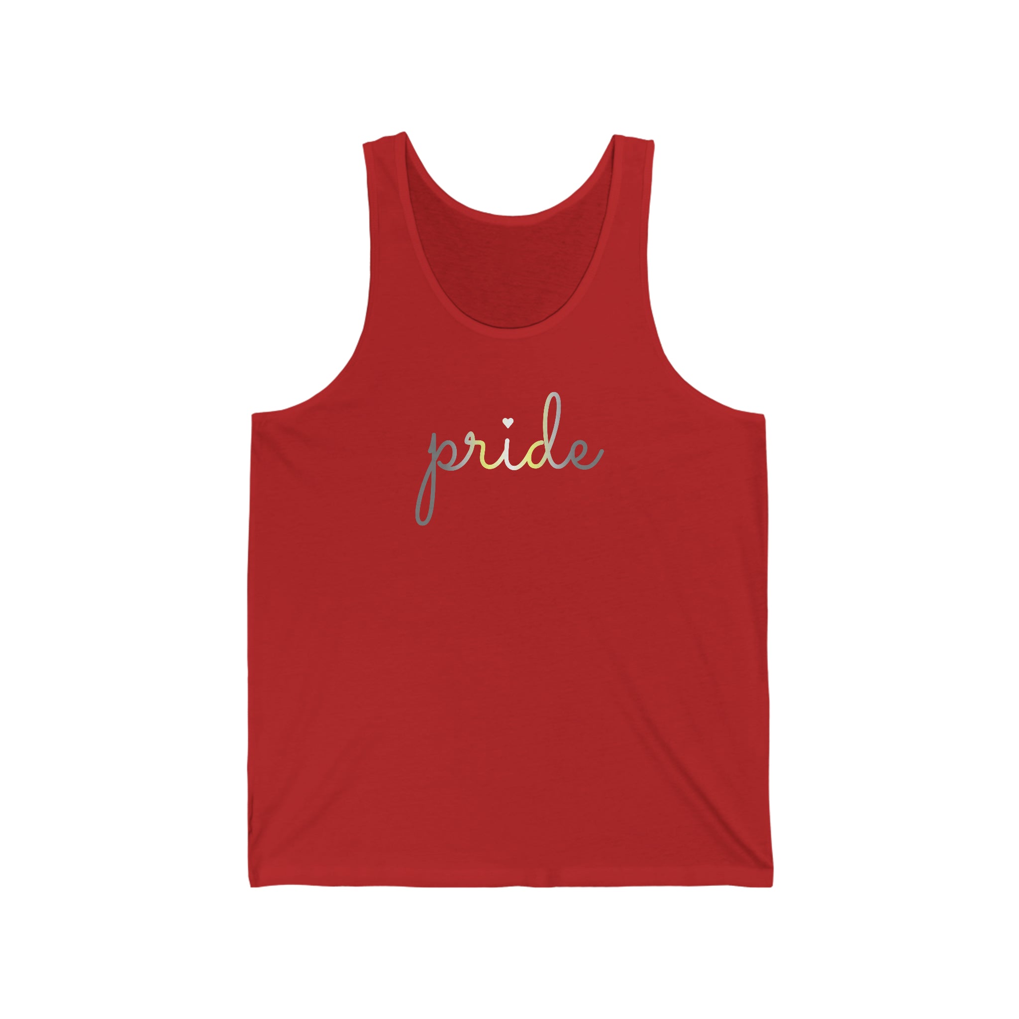 Demigender Pride Tank-Top: Flowing Cursive 'Pride' in Gradient Hues