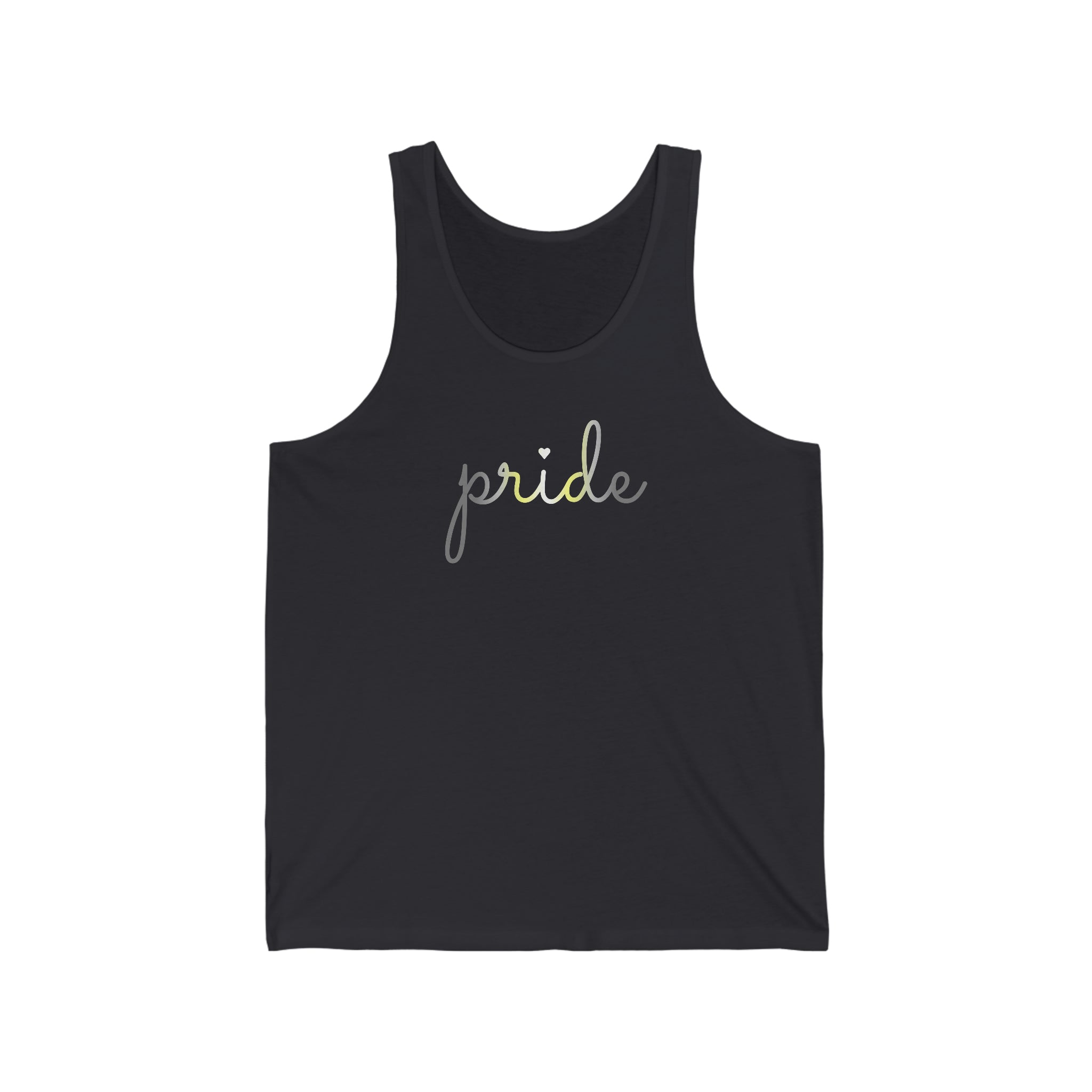 Demigender Pride Tank-Top: Flowing Cursive 'Pride' in Gradient Hues