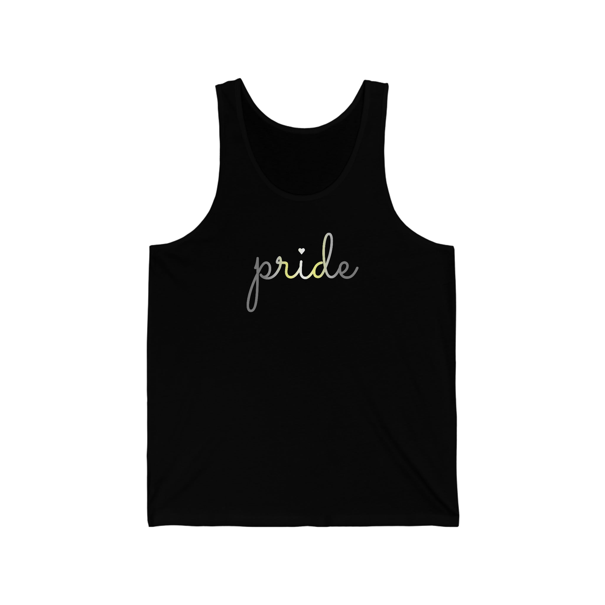 Demigender Pride Tank-Top: Flowing Cursive 'Pride' in Gradient Hues