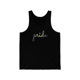Demigender Pride Tank-Top: Flowing Cursive 'Pride' in Gradient Hues