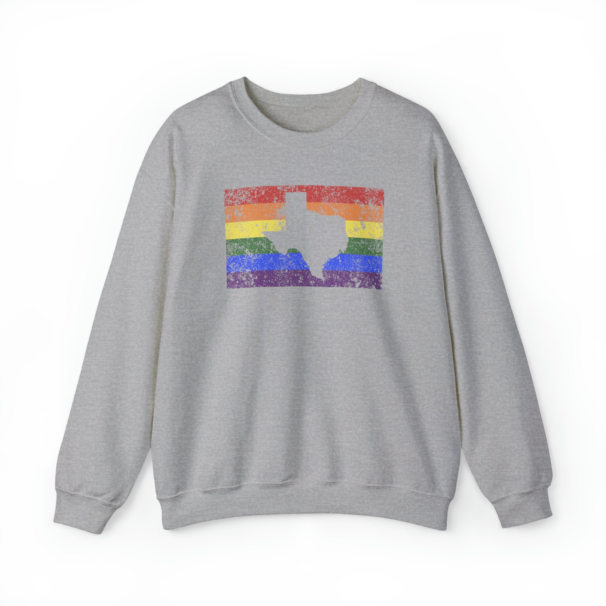 Texas Pride Flag Sweater: Rainbow LGBTQ+ State Silhouette Distressed Sweatshirt