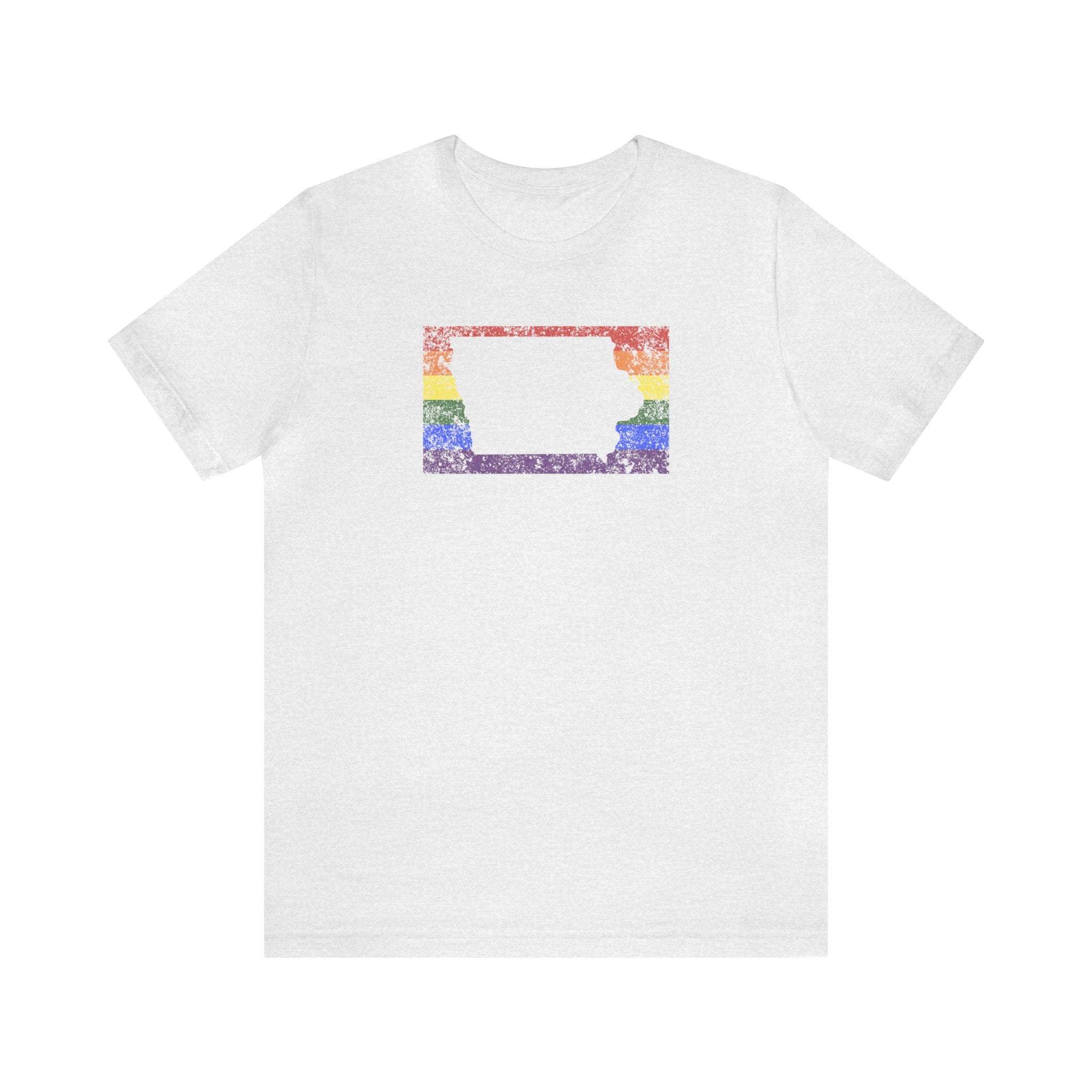 Iowa Pride Flag Tee: Rainbow LGBTQ+ State Silhouette Distressed Shirt