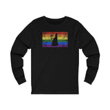 New Hampshire Pride Flag Long Sleeve Tee: Rainbow LGBTQ+ State Silhouette Distressed Long Sleeve T-Shirt