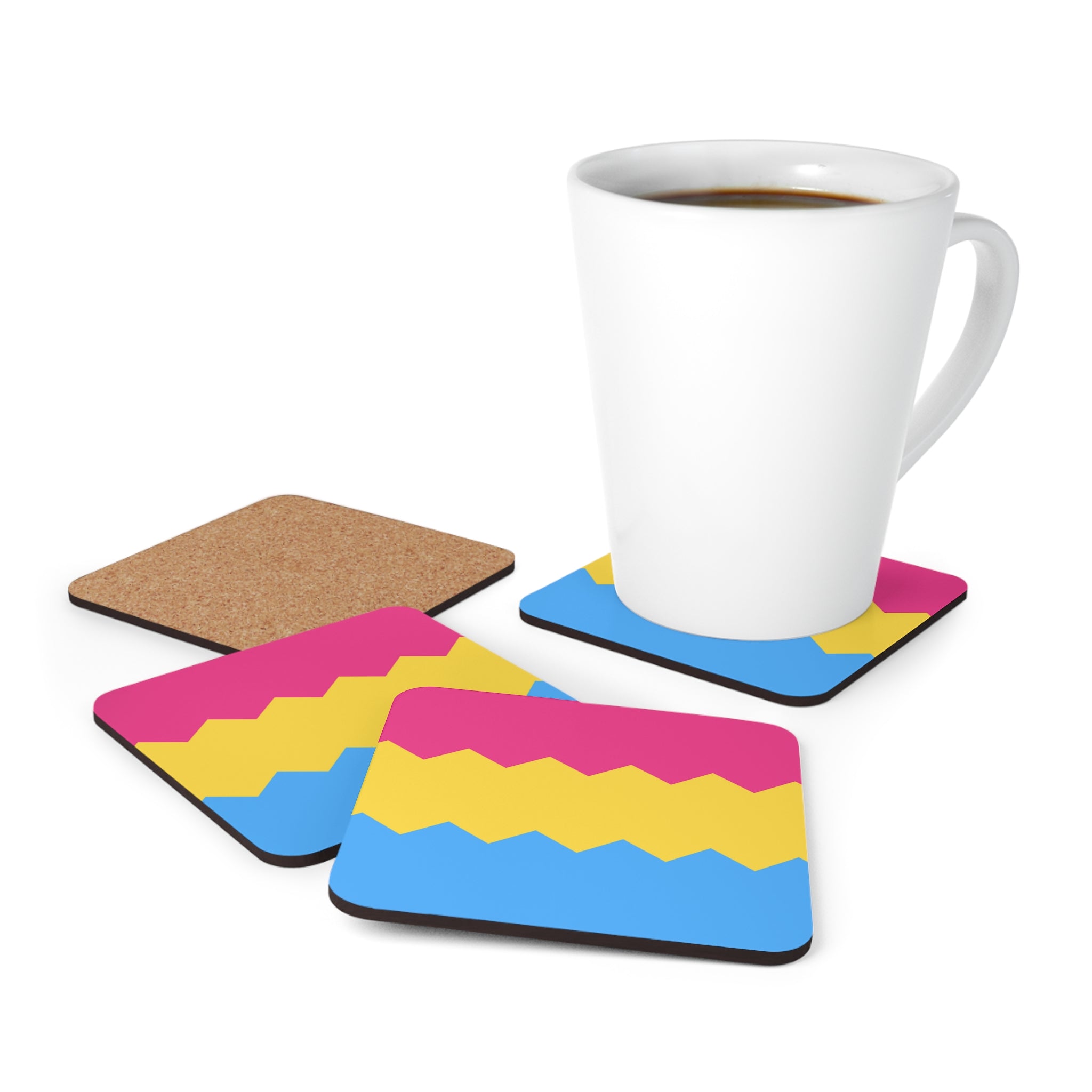 Pansexual Flag Coaster Set: 4 Corkwood Wavey Drink Coasters