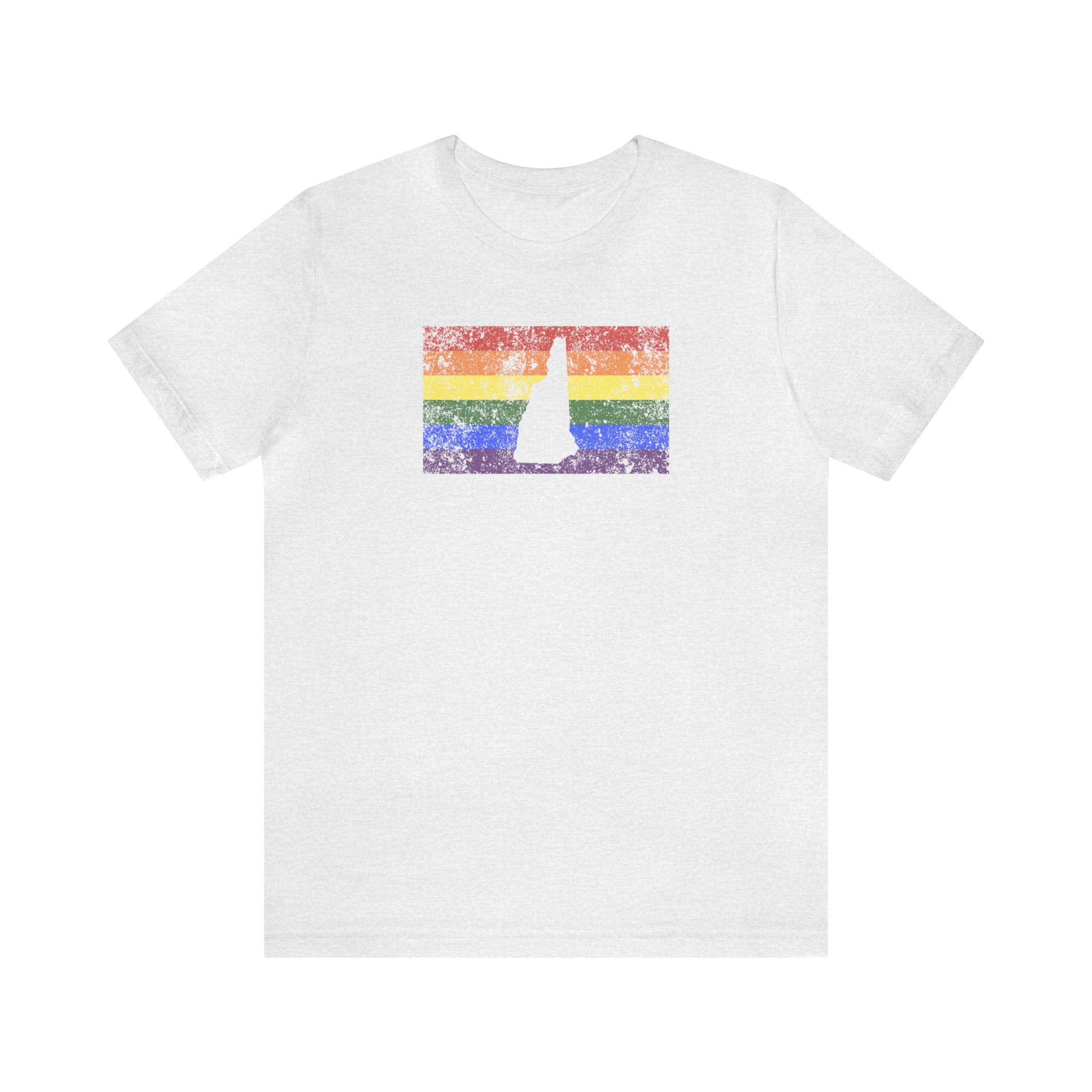 New Hampshire Pride Flag Tee: Rainbow LGBTQ+ State Silhouette Distressed Shirt