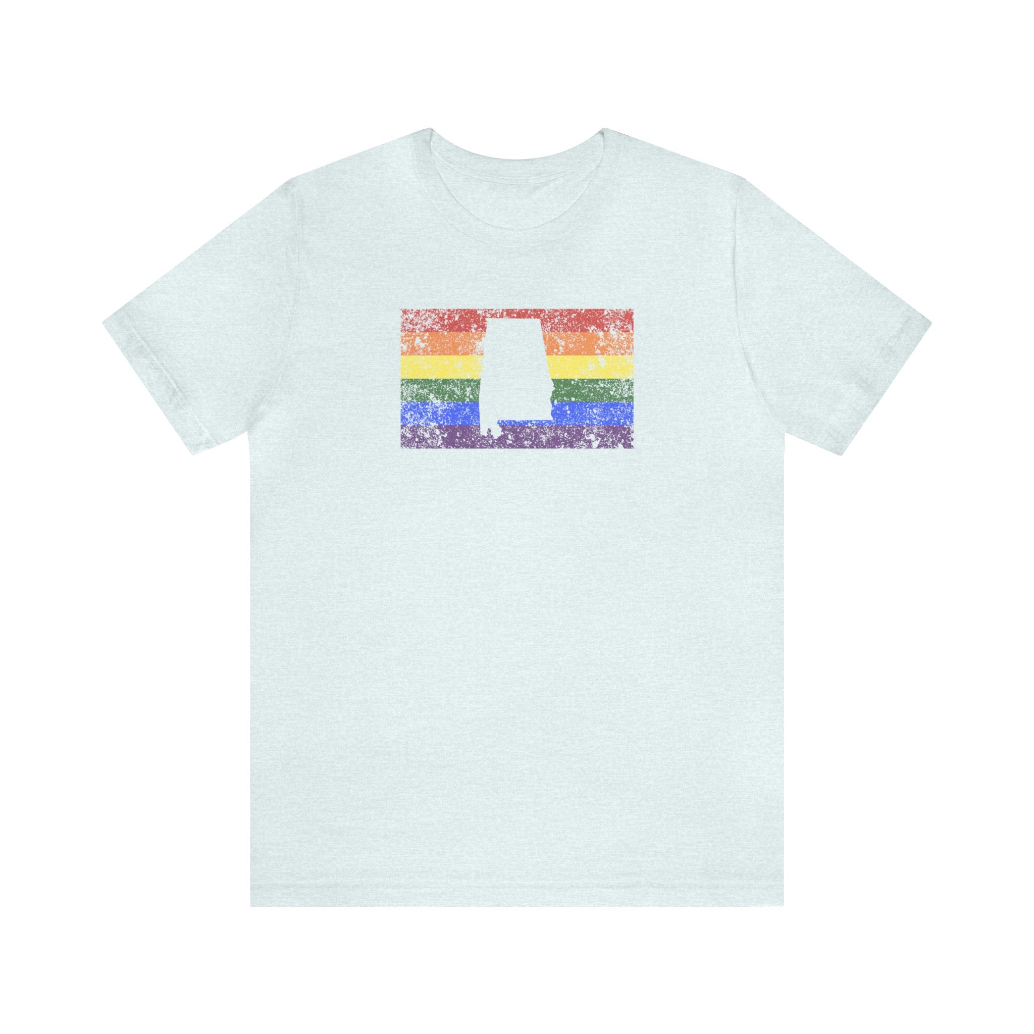 Alabama Pride Flag Tee: Rainbow LGBTQ+ State Silhouette Distressed Shirt