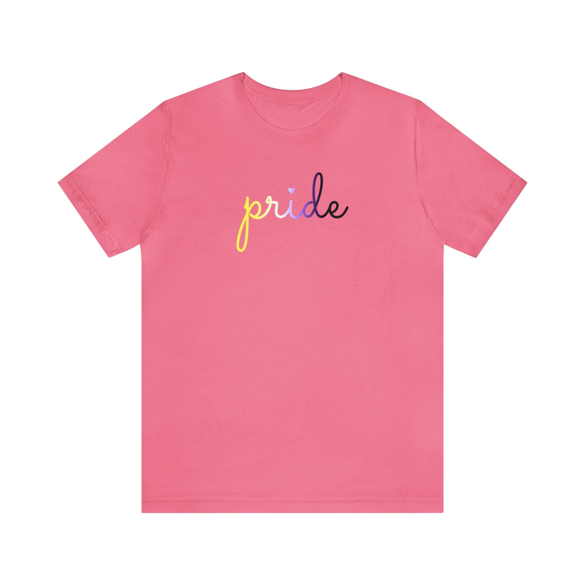 Nonbinary Pride T-Shirt: Flowing Cursive 'Pride' in Gradient Hues