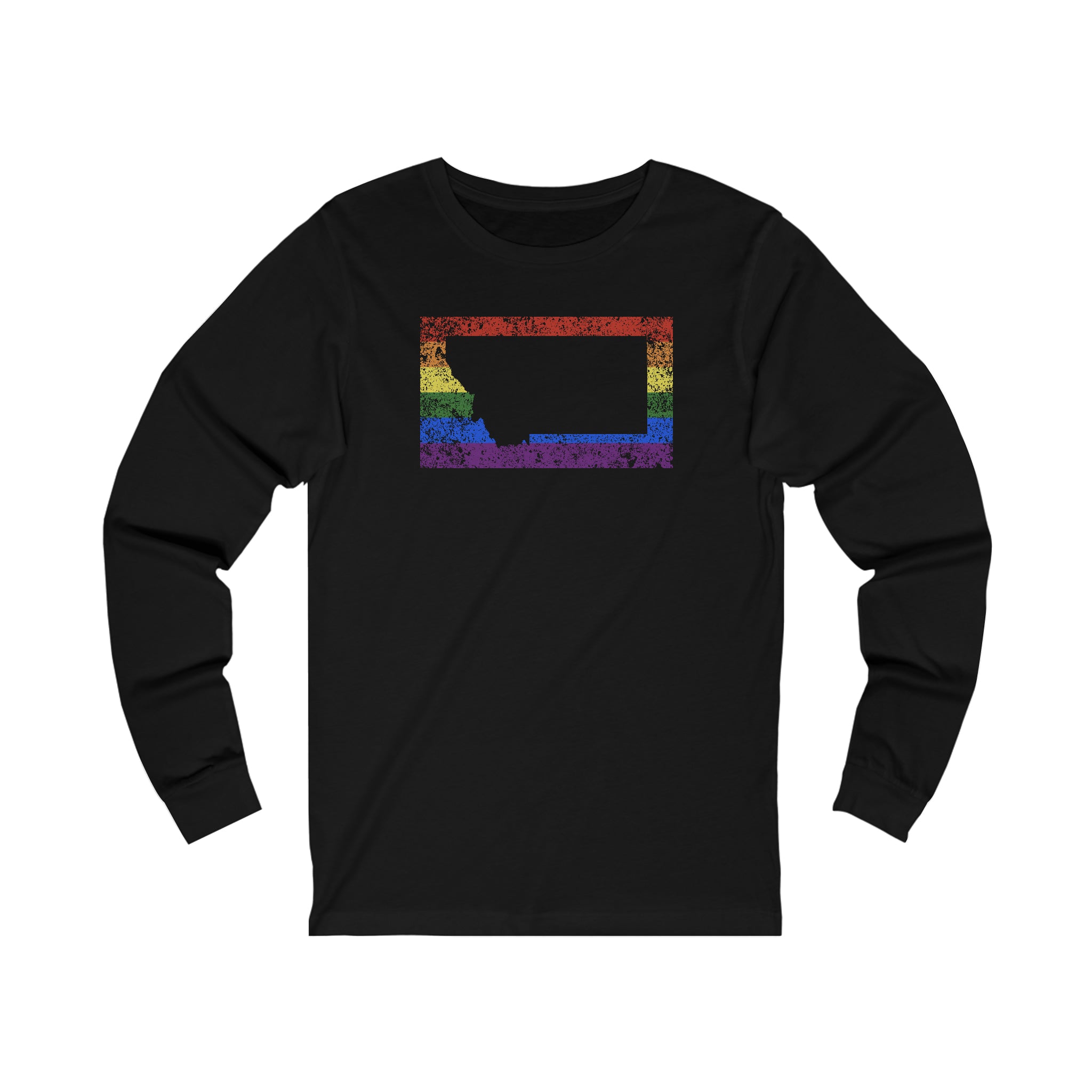 Montana Pride Flag Long Sleeve Tee: Rainbow LGBTQ+ State Silhouette Distressed Long Sleeve T-Shirt