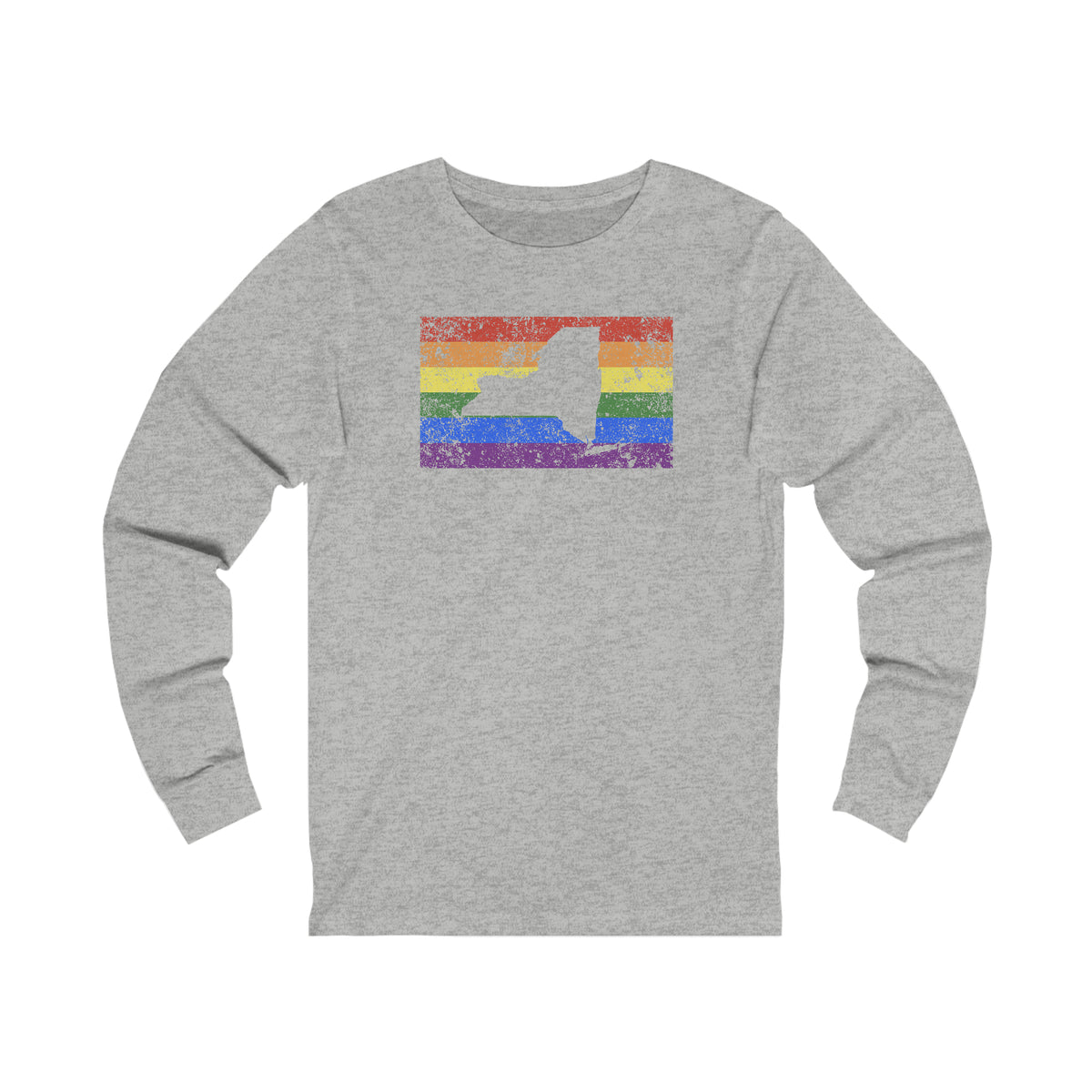 New York Pride Flag Long Sleeve Tee: Rainbow LGBTQ+ State Silhouette Distressed Long Sleeve T-Shirt
