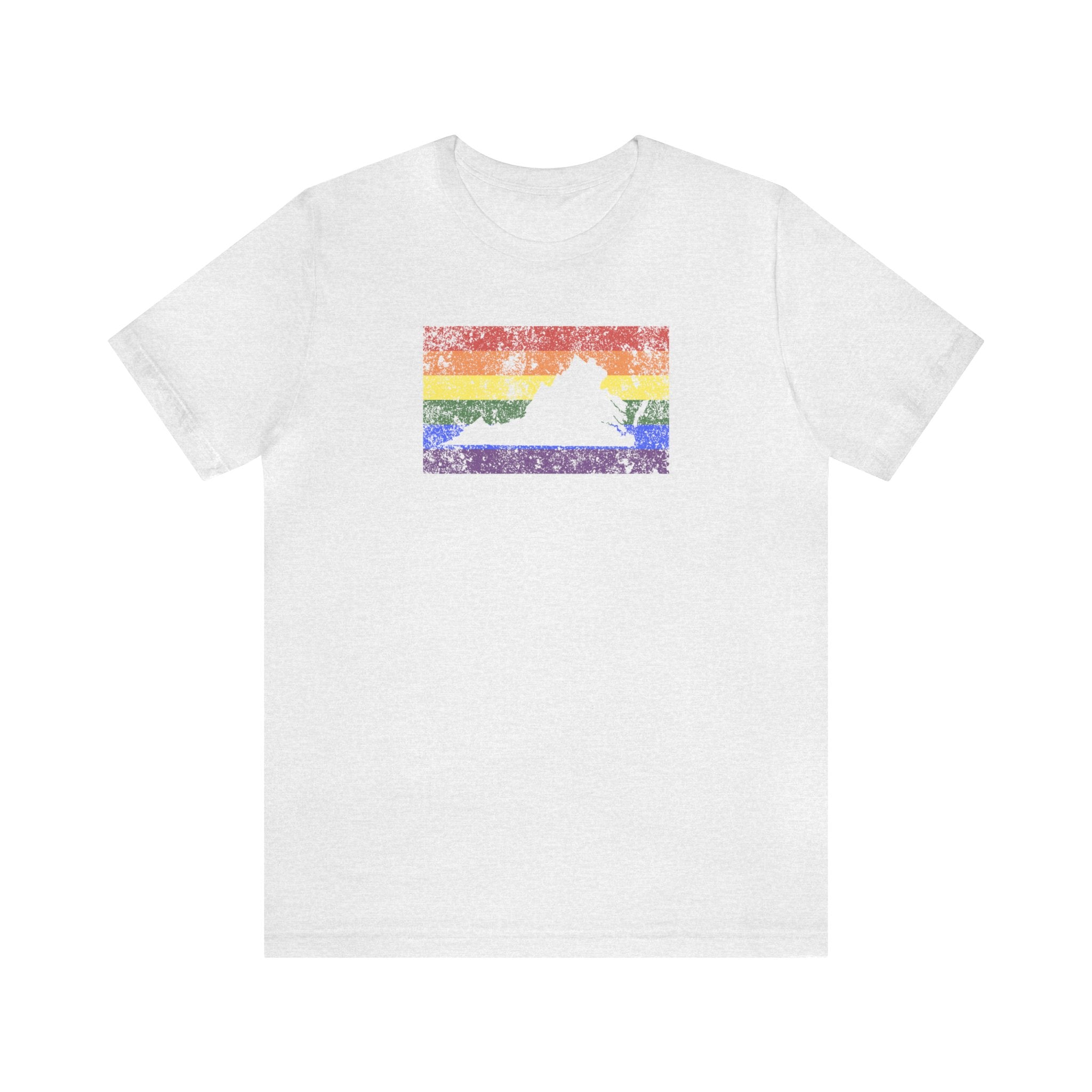 Virginia Pride Flag Tee: Rainbow LGBTQ+ State Silhouette Distressed Shirt