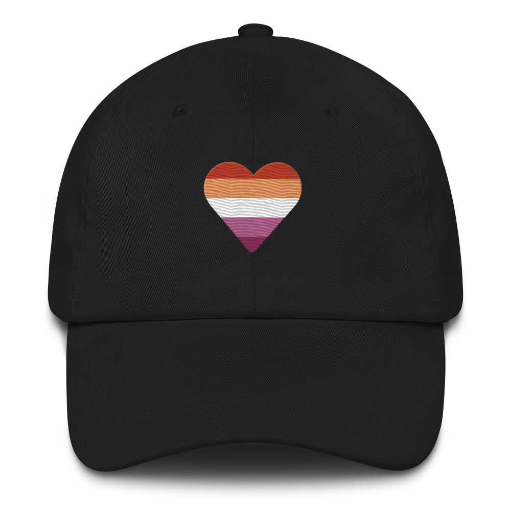 Lesbian Flag Embroidered Heart Hat: Celebratory LGBTQ+ Pride Design