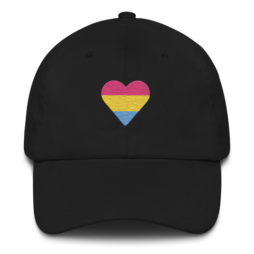 Pansexual Flag Embroidered Heart Hat: Celebratory LGBTQ+ Pride Design