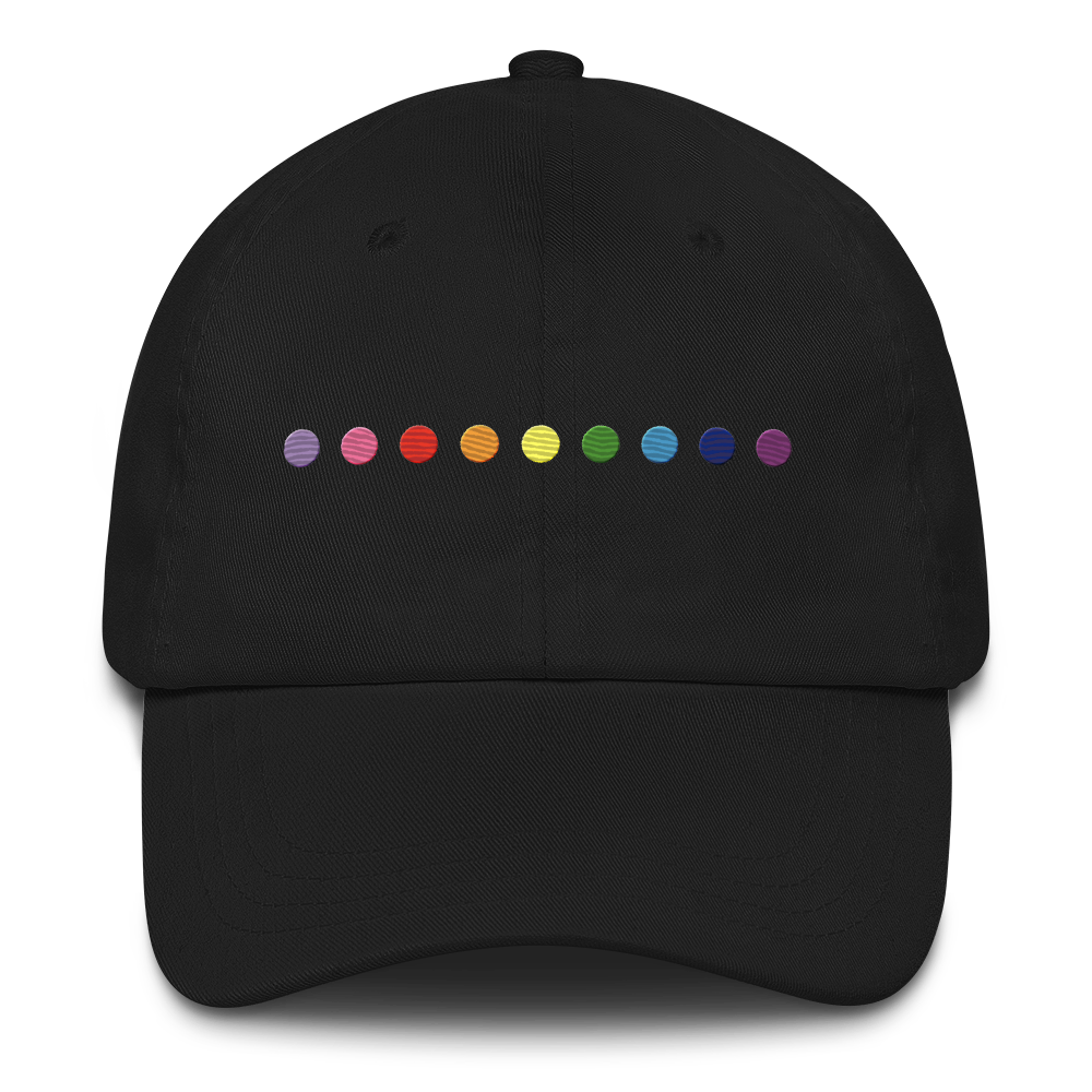 Embroidered Gilbert Baker Pride Hat: Pride Flag Horizontal Circle Design