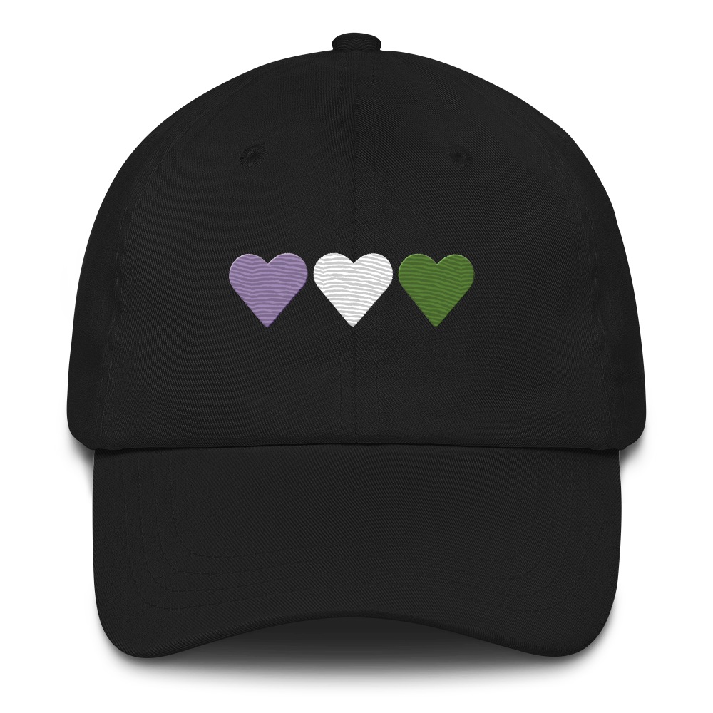 Embroidered Genderqueer Hat: Pride Flag Horizontal Heart Design