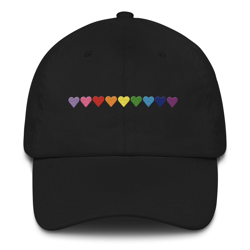 Embroidered Gilbert Baker Pride Hat: Pride Flag Horizontal Heart Design