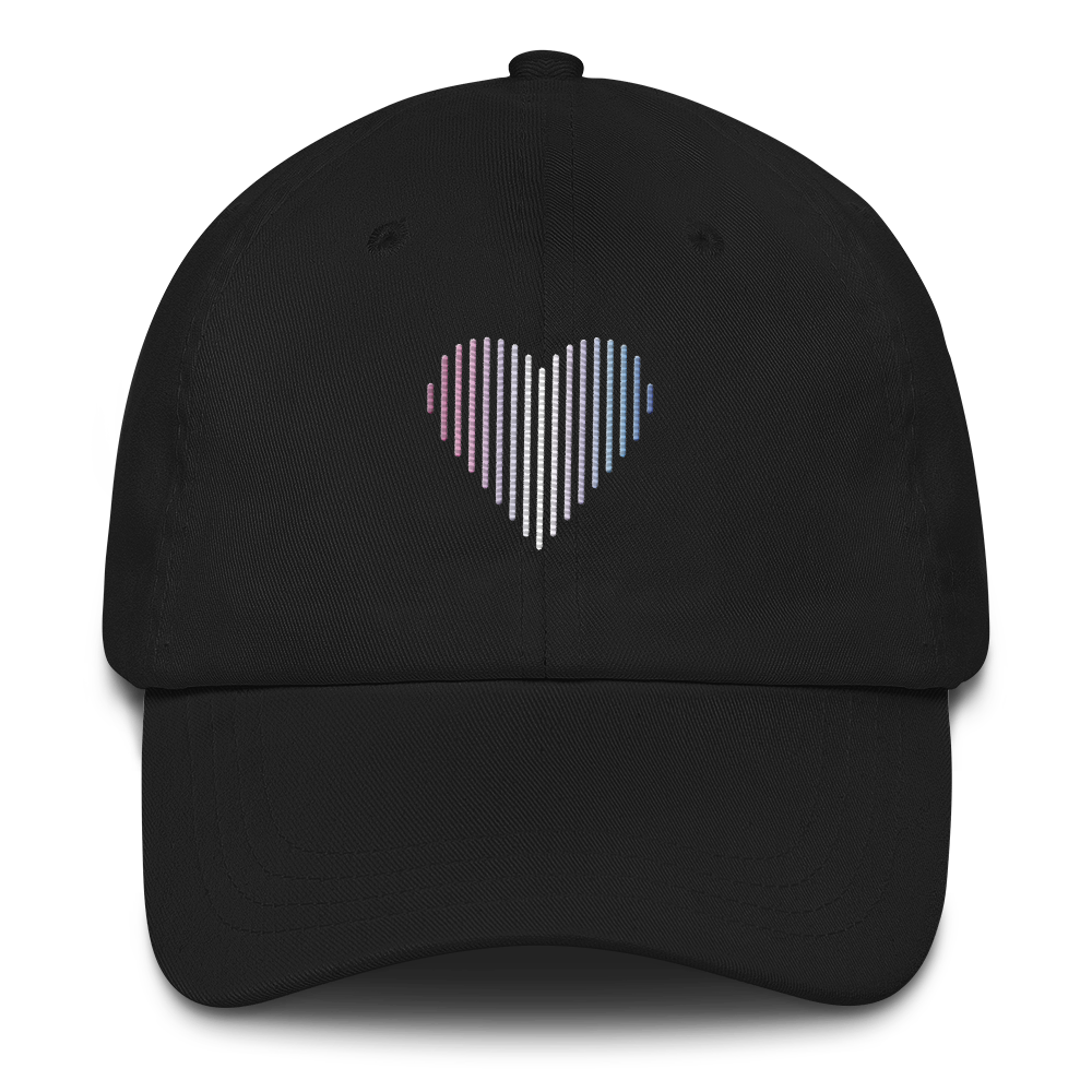 Bigender Heart Lines Hat: Embroidered Pride Gradient Cap