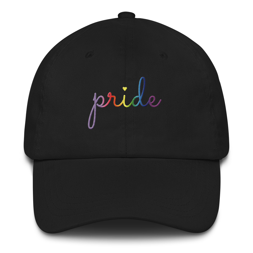 Gilbert Baker Pride Hat: Cursive 'Pride' in Gradient Colors